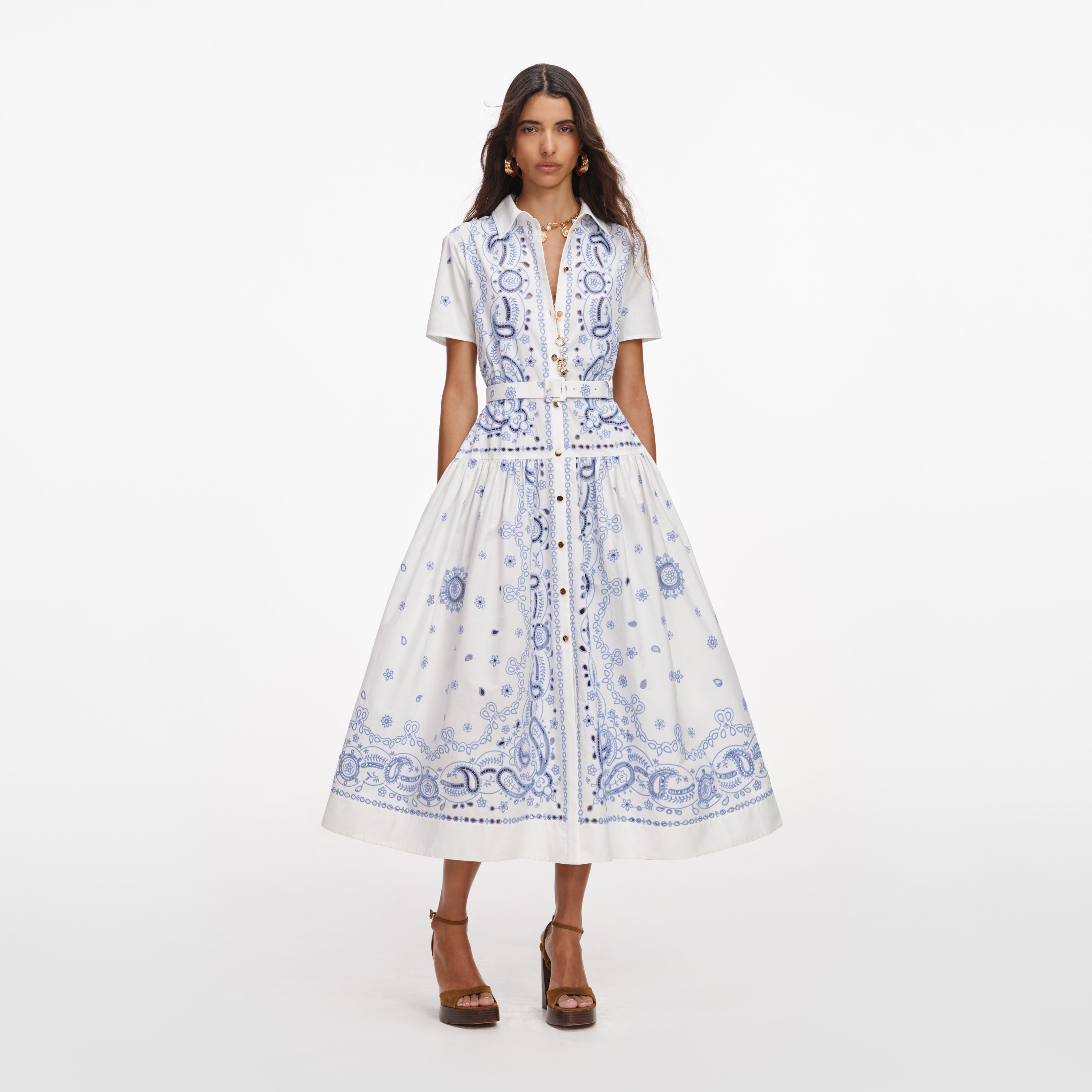self-portrait - White And Blue Embroidered Midi Dress - US 0 self-portrait - White And Blue Embroidered Midi Dress - US 0