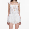 White Embroidered Playsuit