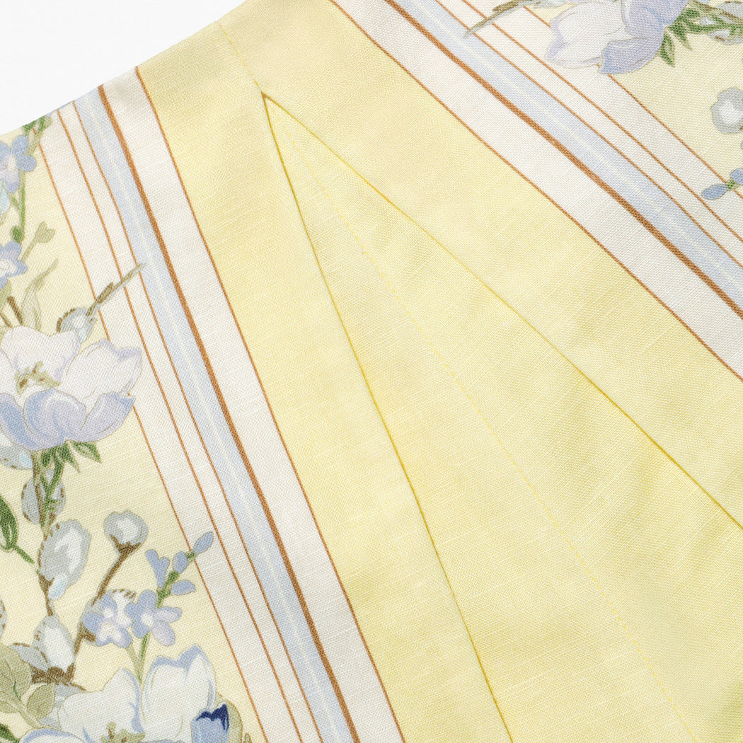 A close up of the fabric for the Yellow Floral Linen Shorts