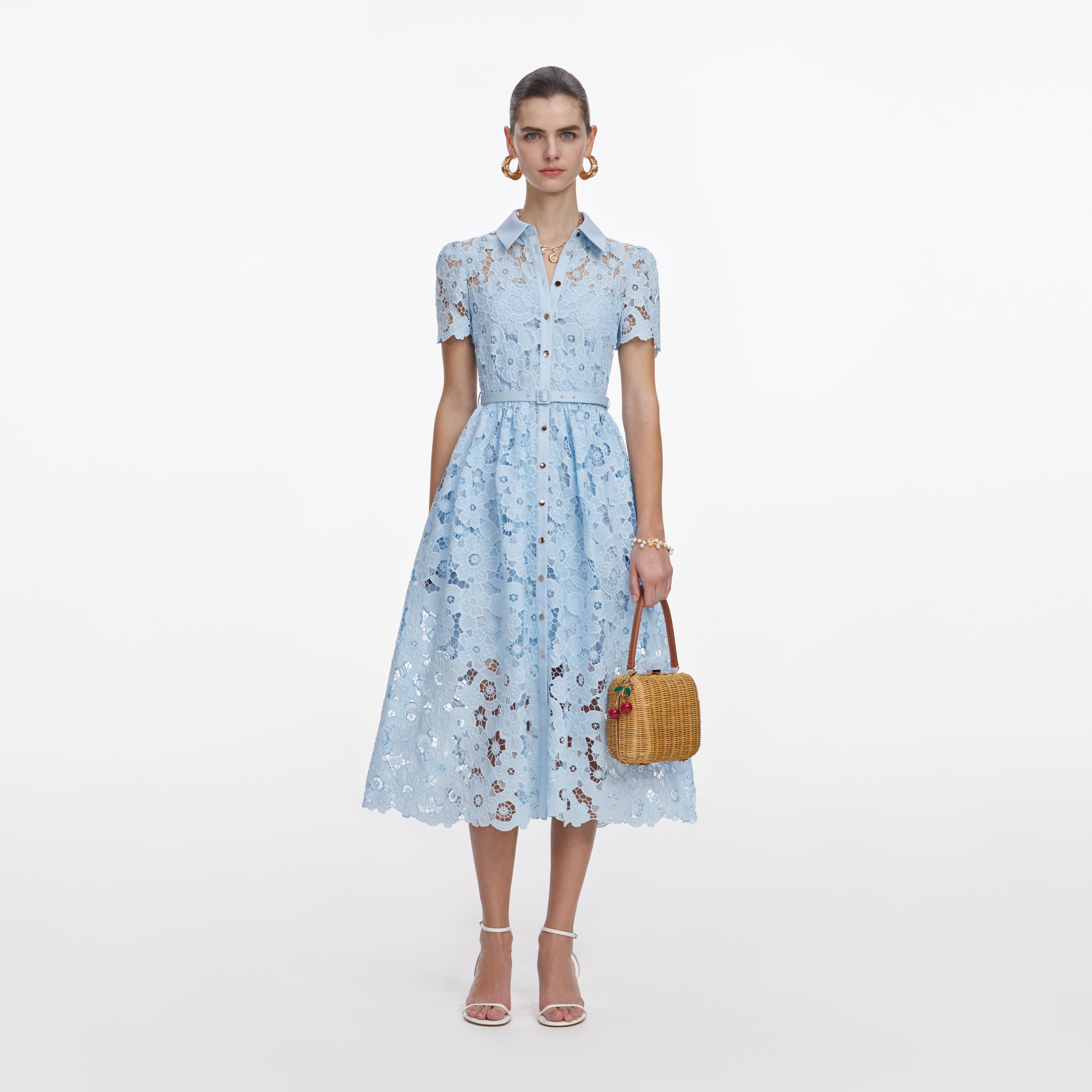 Self-portrait - Blue Lace Collared Midi Dress - US 4 Self-portrait - Blue Lace Collared Midi Dress - US 4