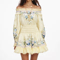 Yellow Floral Organza Ruffle Mini Dress