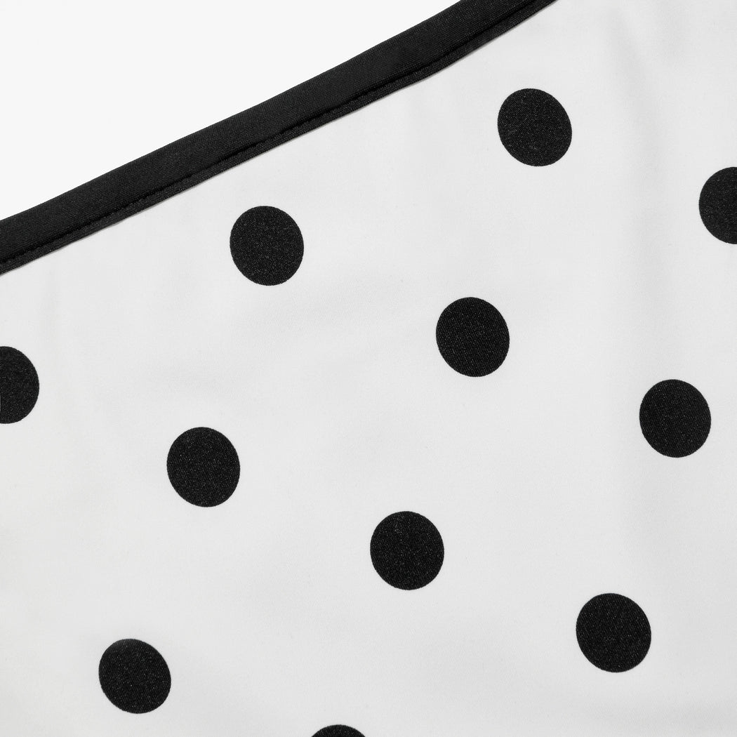 A close up of the fabric for the White Polka Dot Bikini Bottoms