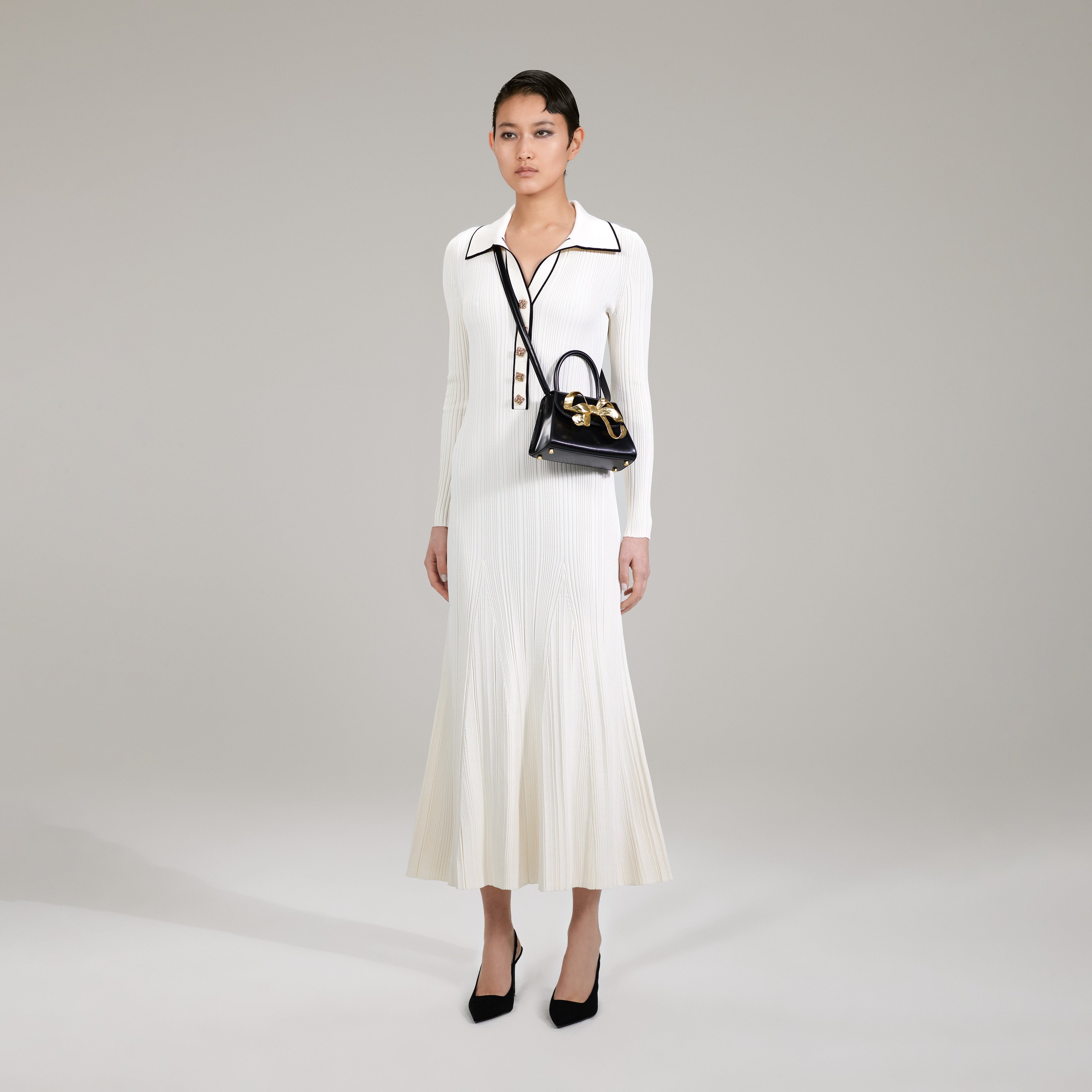 Ivory Contrast Stitch Knit Dress