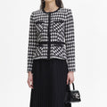 Black Check Boucle Chiffon Midi Dress