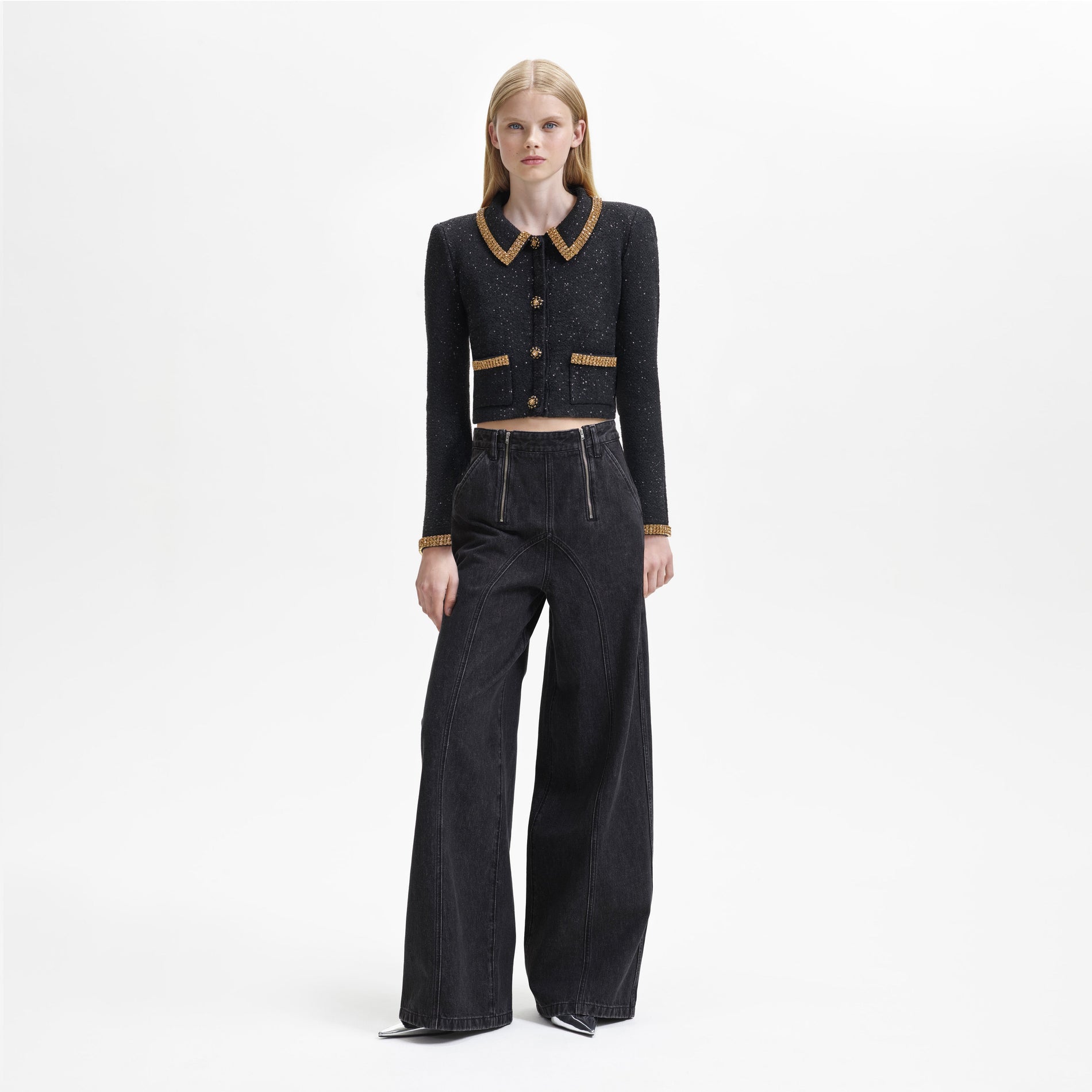 Black Knit Gold Diamante Cardigan