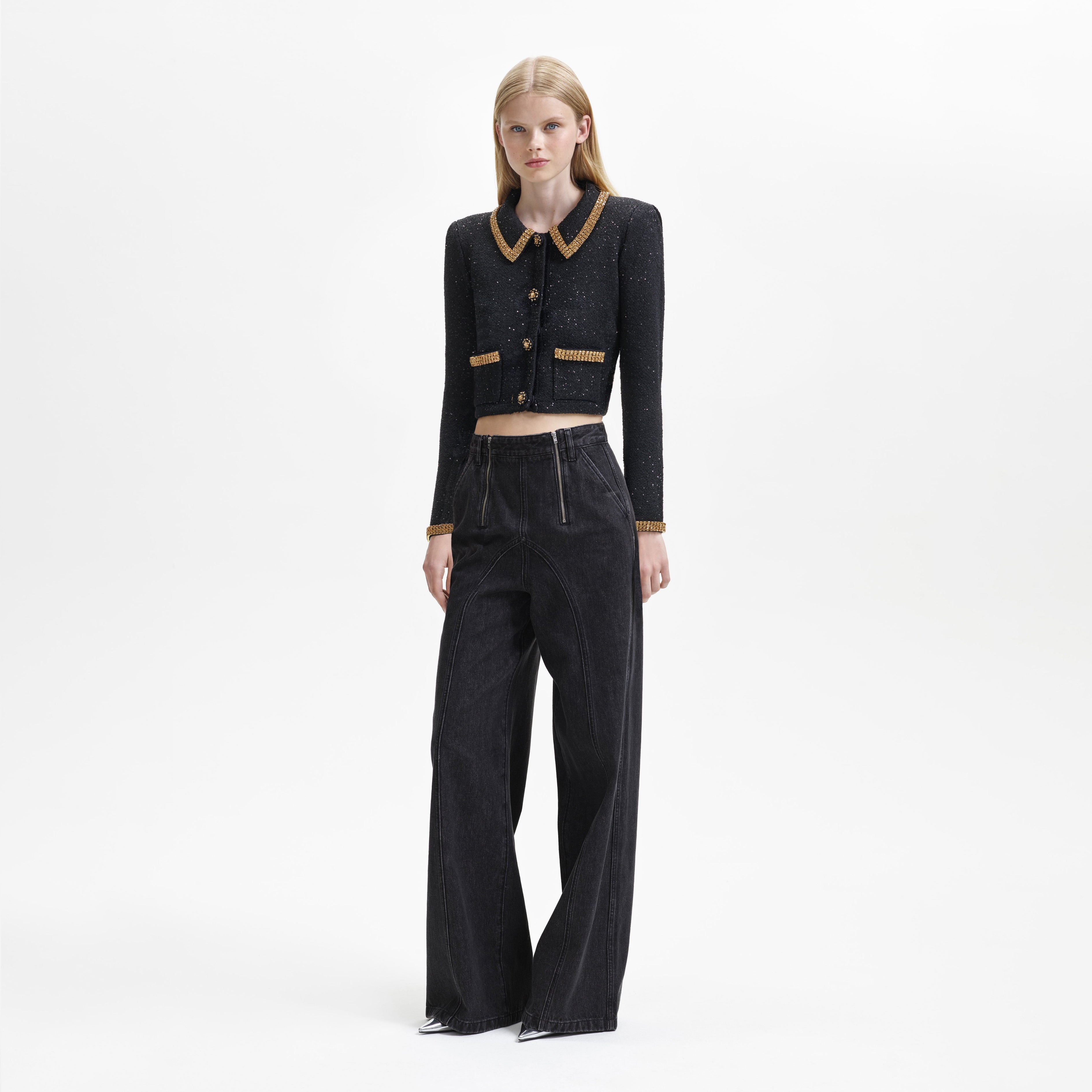 Black Knit Gold Diamante Cardigan