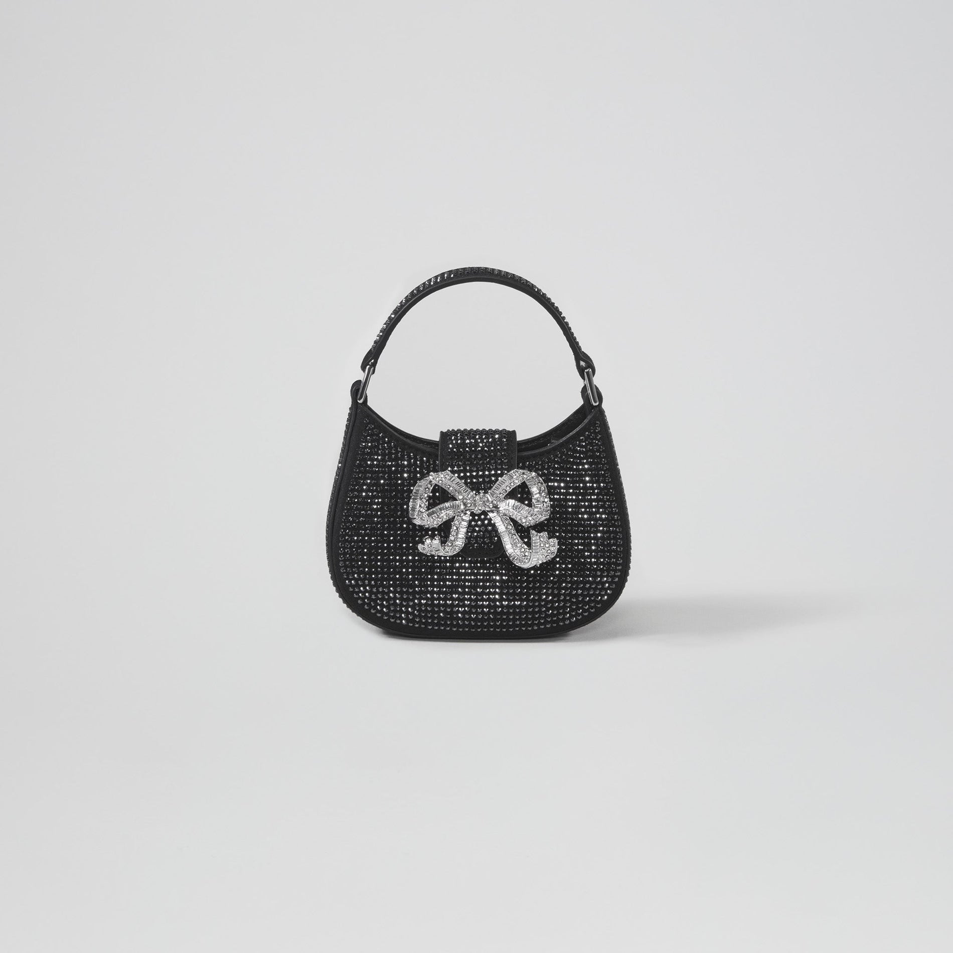 Black Rhinestone Bow Crescent Micro Bag