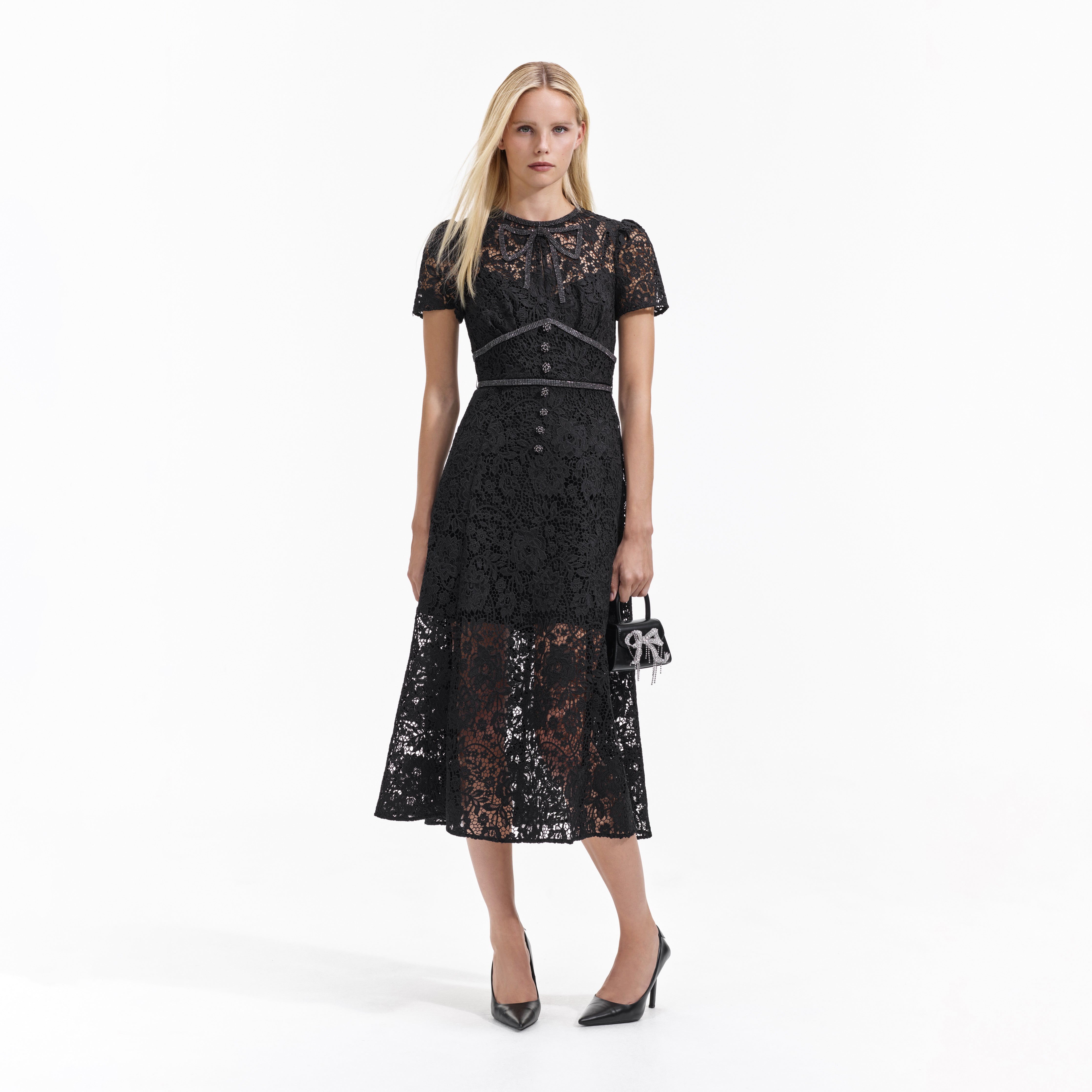 self portrait black lace midi dress SELF PORTRAIT - Black lace midi dress | Leam Roma