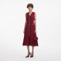 Burgundy Lace Buttoned Midi Dress