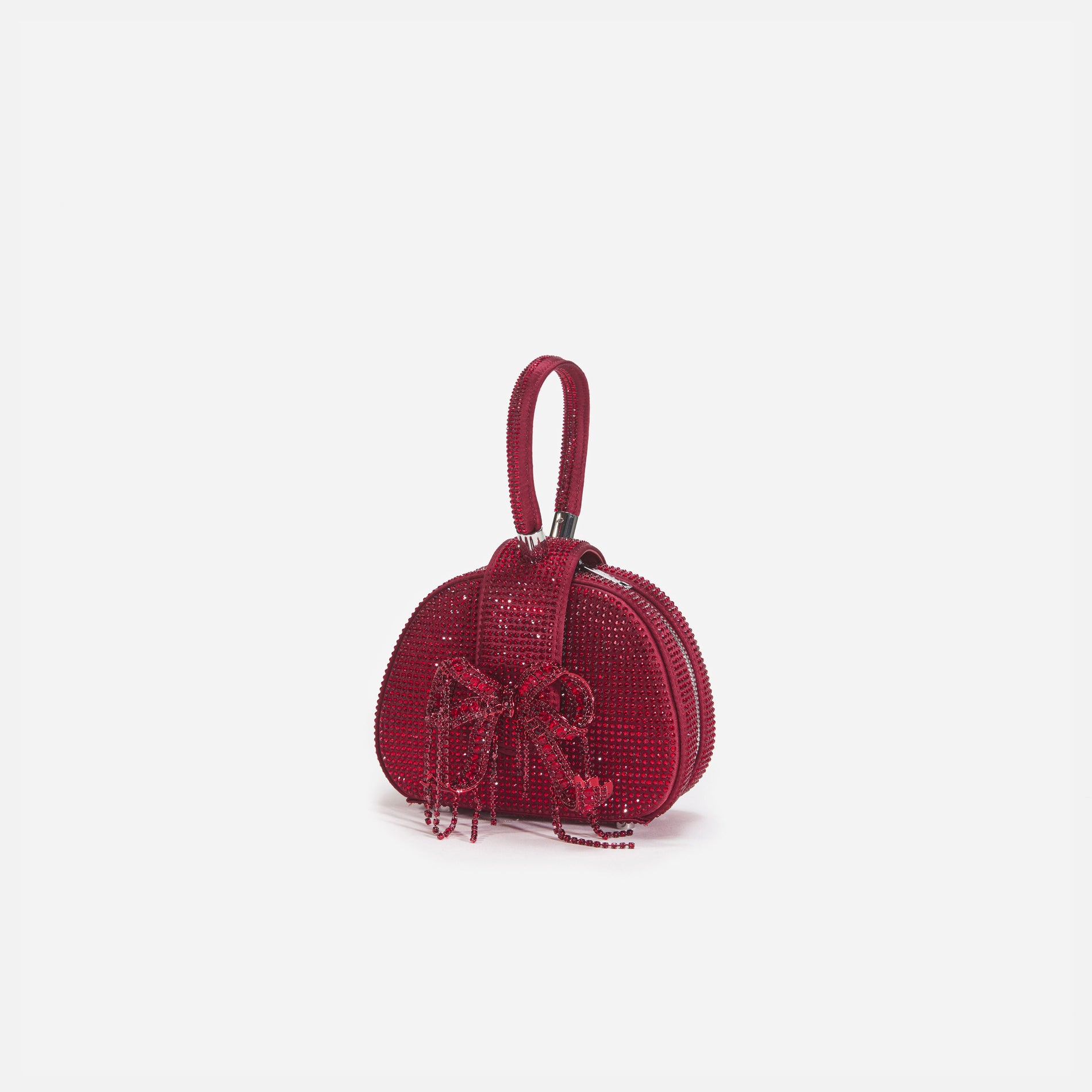 Burgundy Rhinestone Top Handle Micro Bag