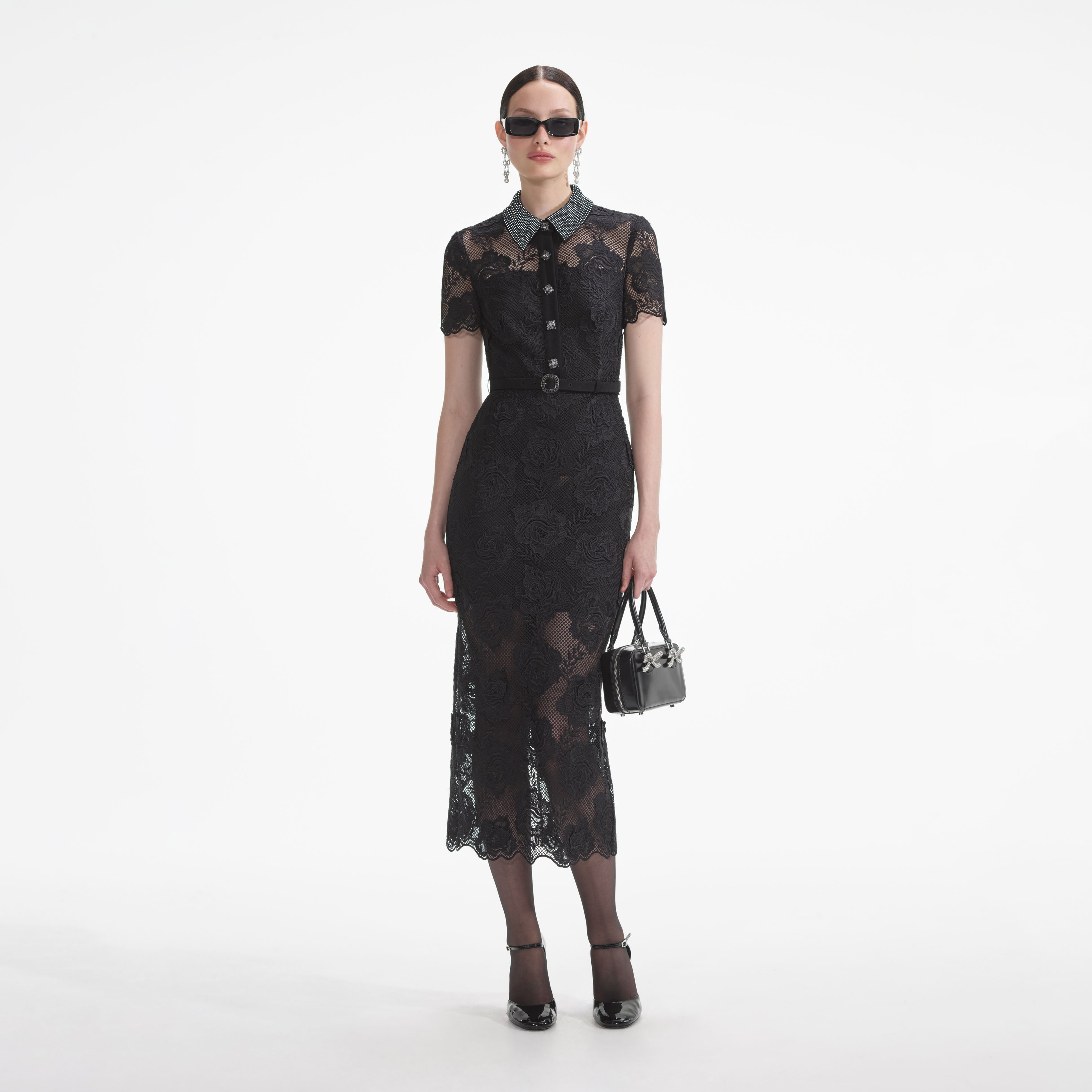 Black Lace Diamante Midi Dress Black Lace Diamante Midi Dress