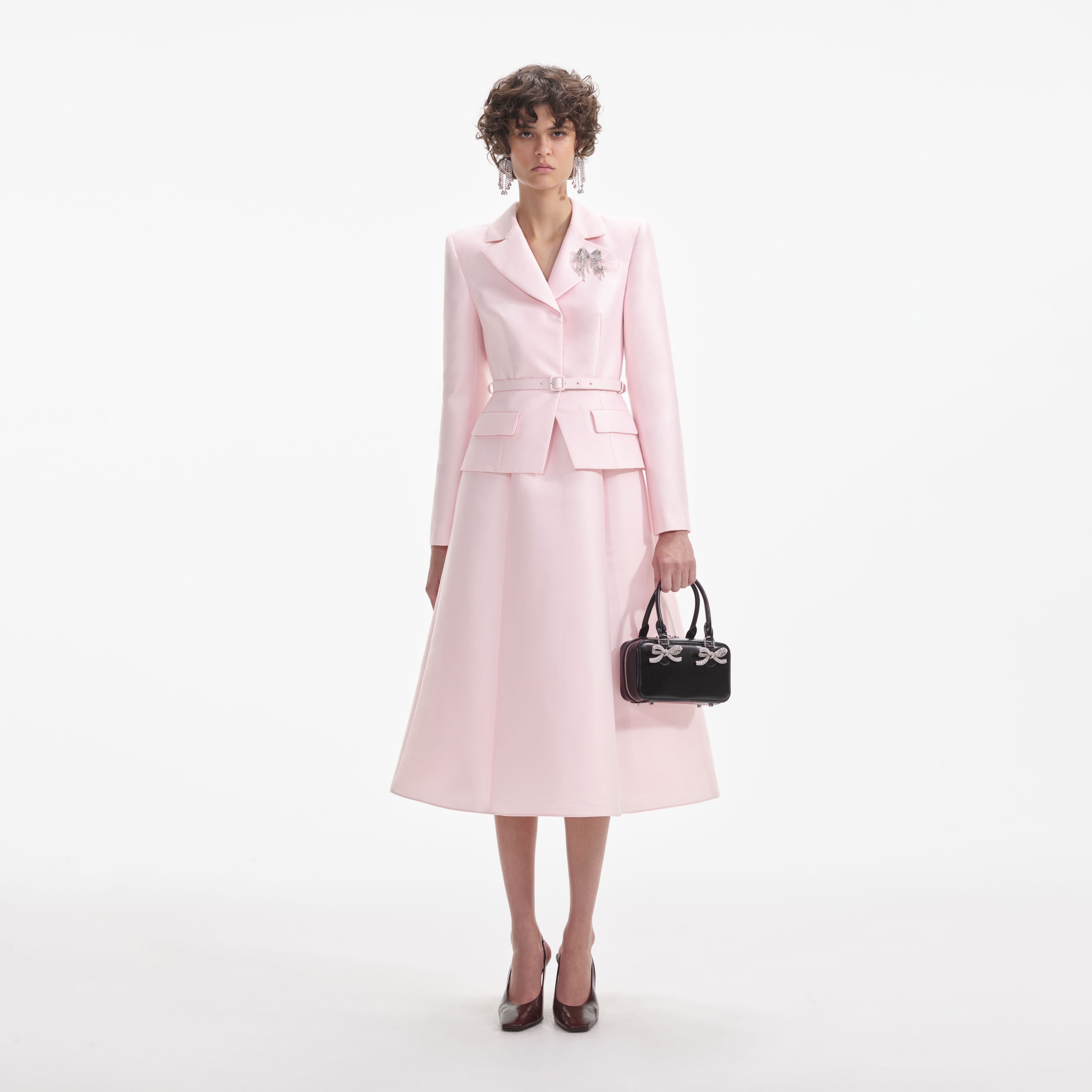 self-portrait - Pink Tailored Taffeta Midi Dress - US 0 self-portrait - Pink Tailored Taffeta Midi Dress - US 0