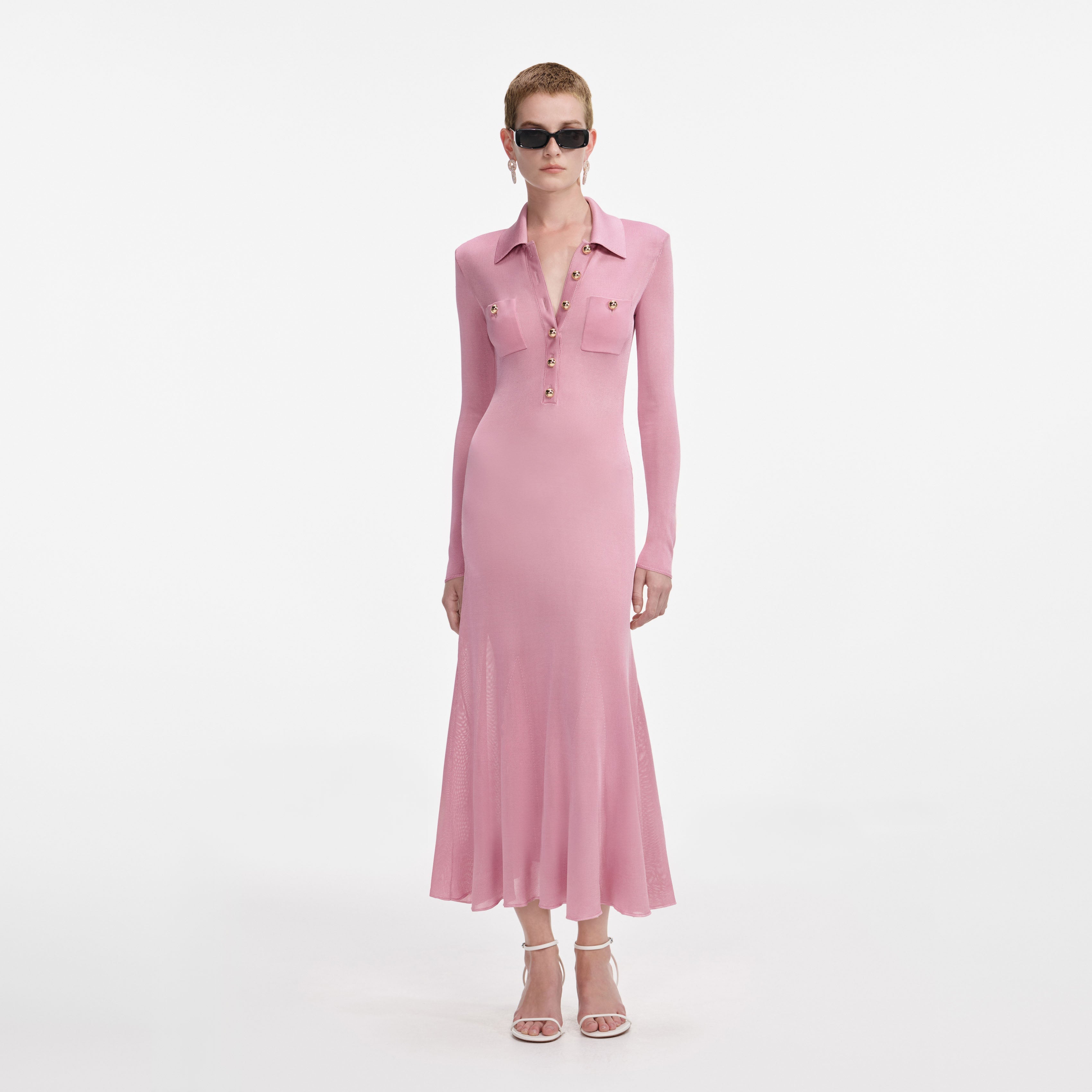 self-portrait - Pink Viscose Knit Midi Dress - S self-portrait - Pink Viscose Knit Midi Dress - S