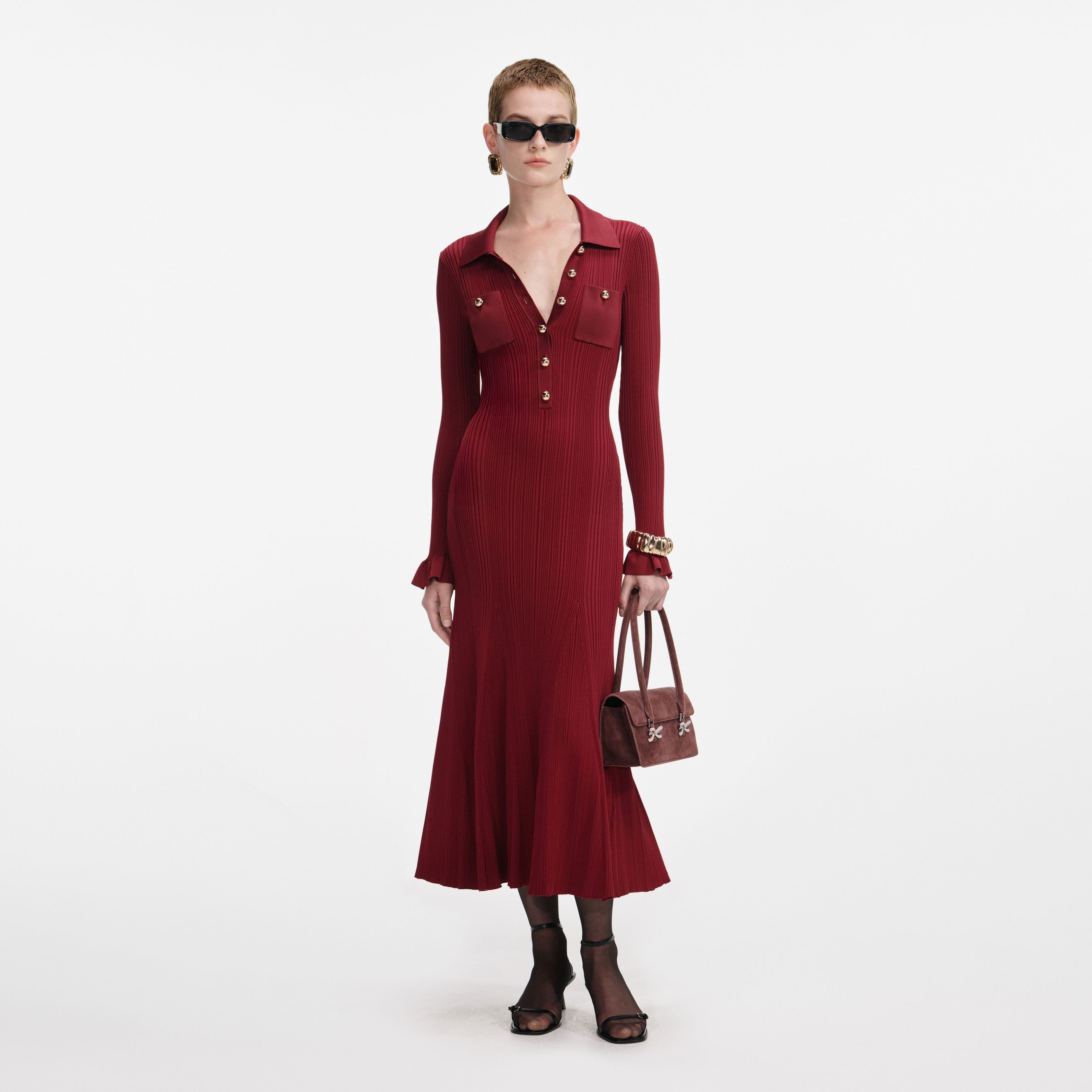 Self-Portrait Ribbed Knit Midi Dress S Self-Portrait Ribbed Knit Midi Dress S