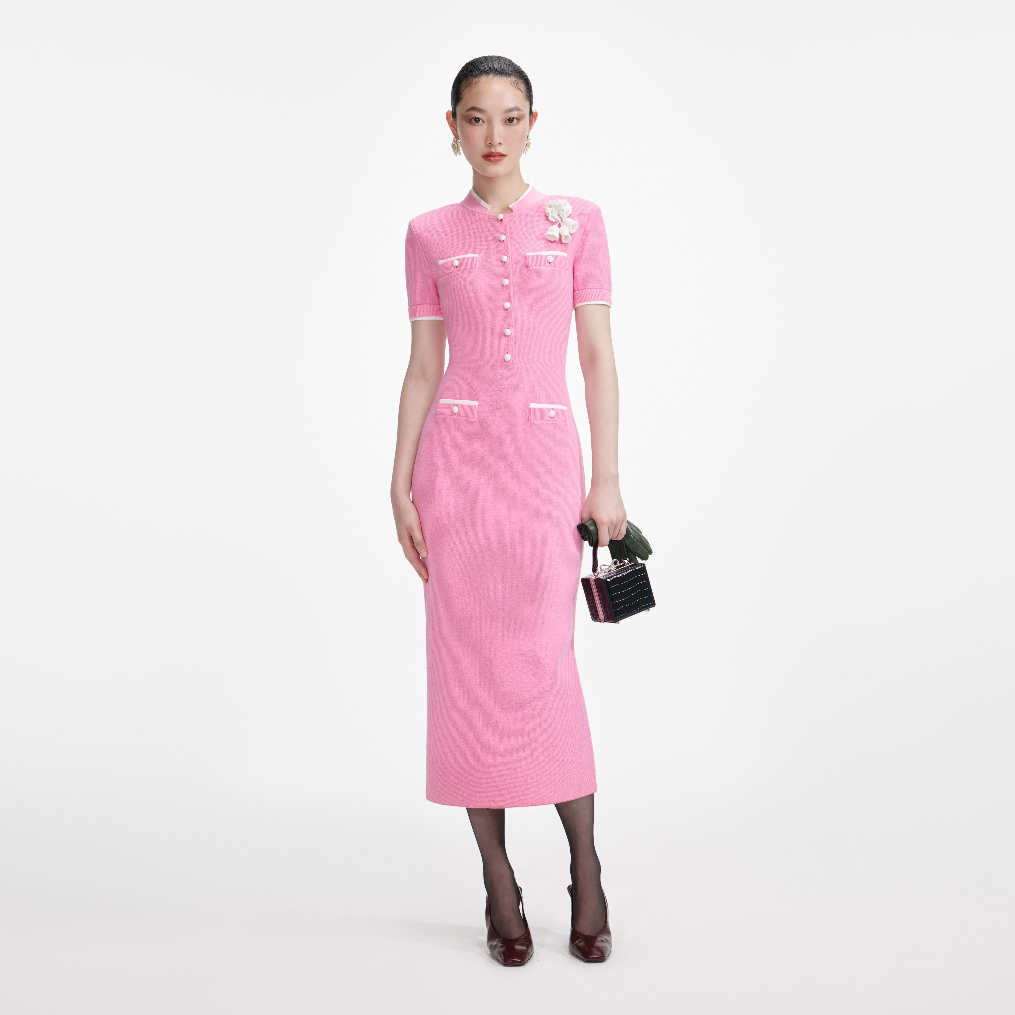 self-portrait - Pink Crochet Flower Knit Midi Dress - M self-portrait - Pink Crochet Flower Knit Midi Dress - M