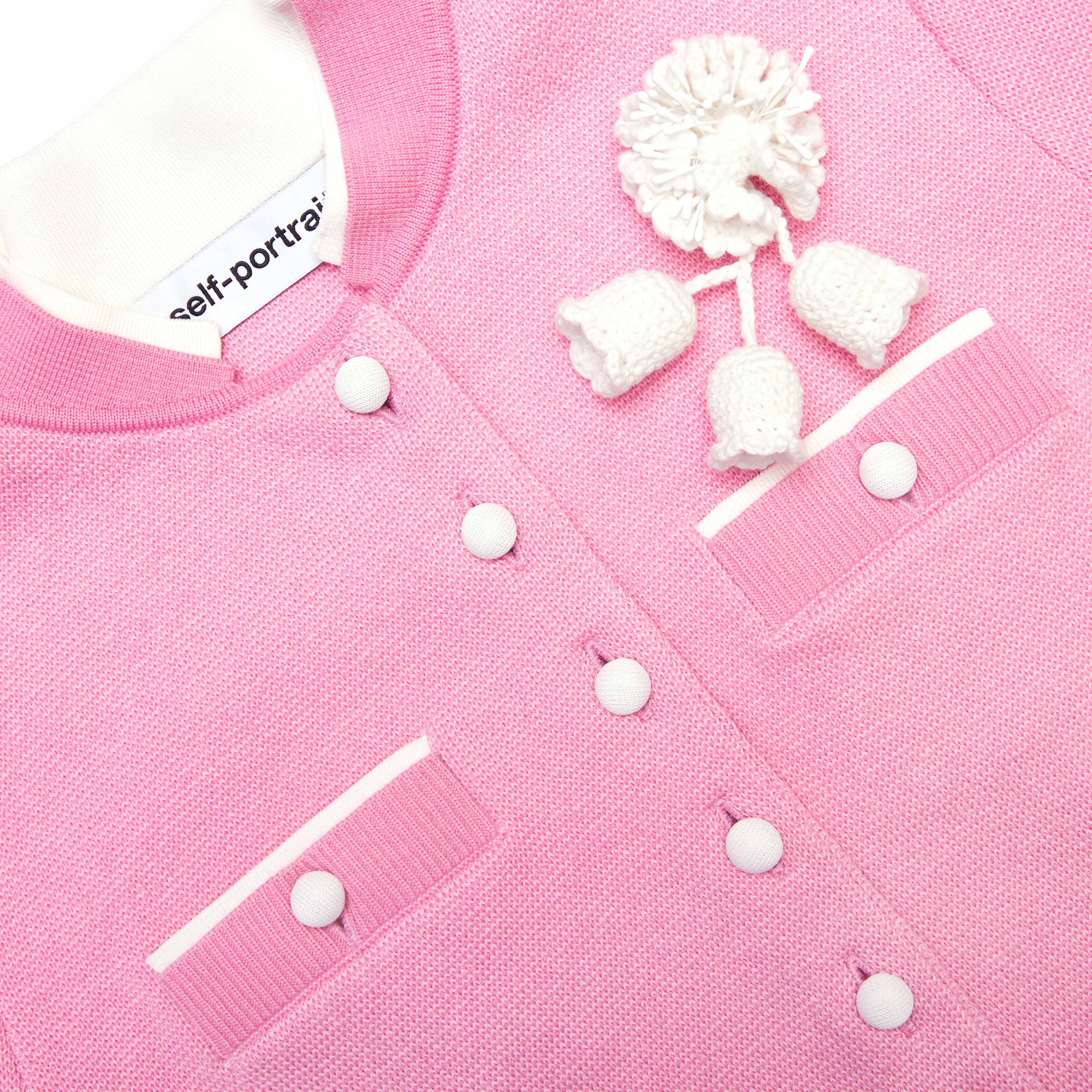 Pink Crochet Flower Knit Midi Dress