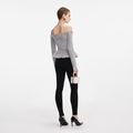 Grey Chenille Knit Crystal Trim Top