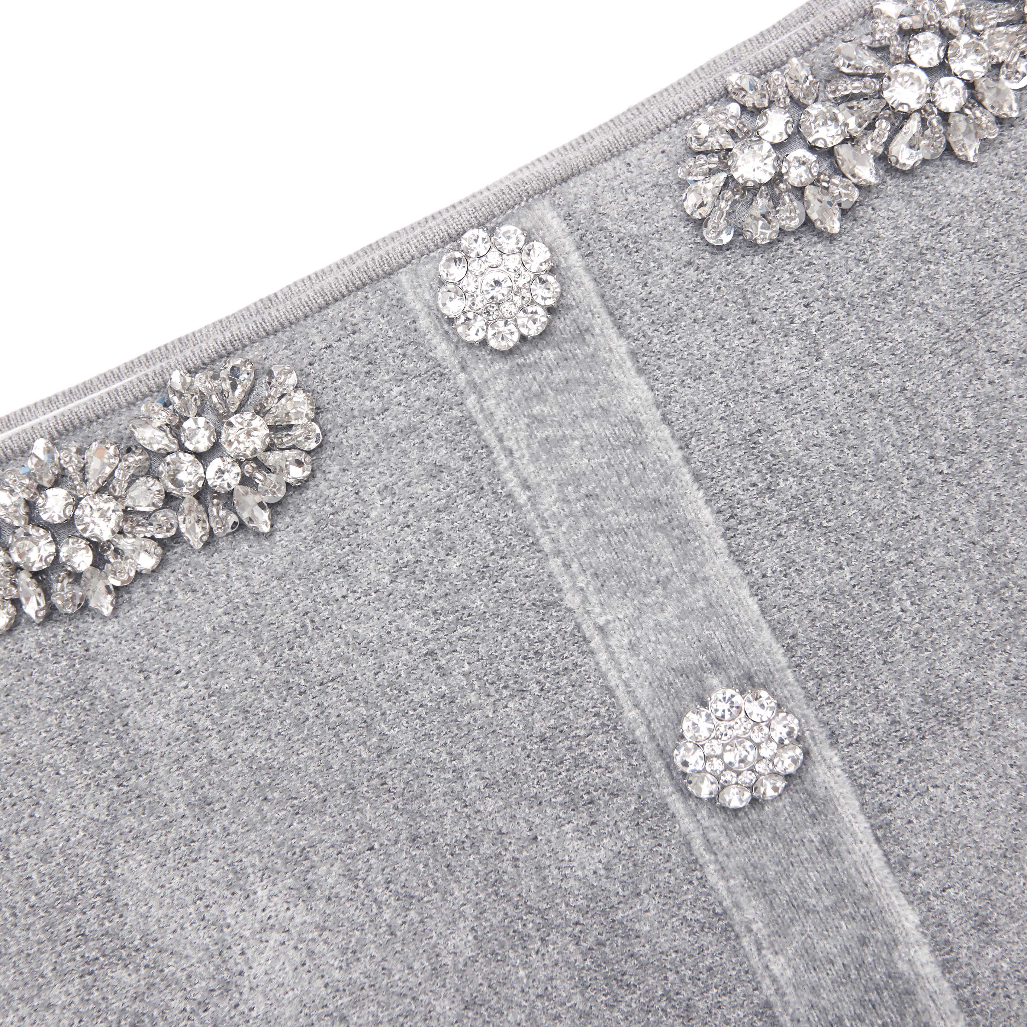 Grey Chenille Knit Crystal Trim Top