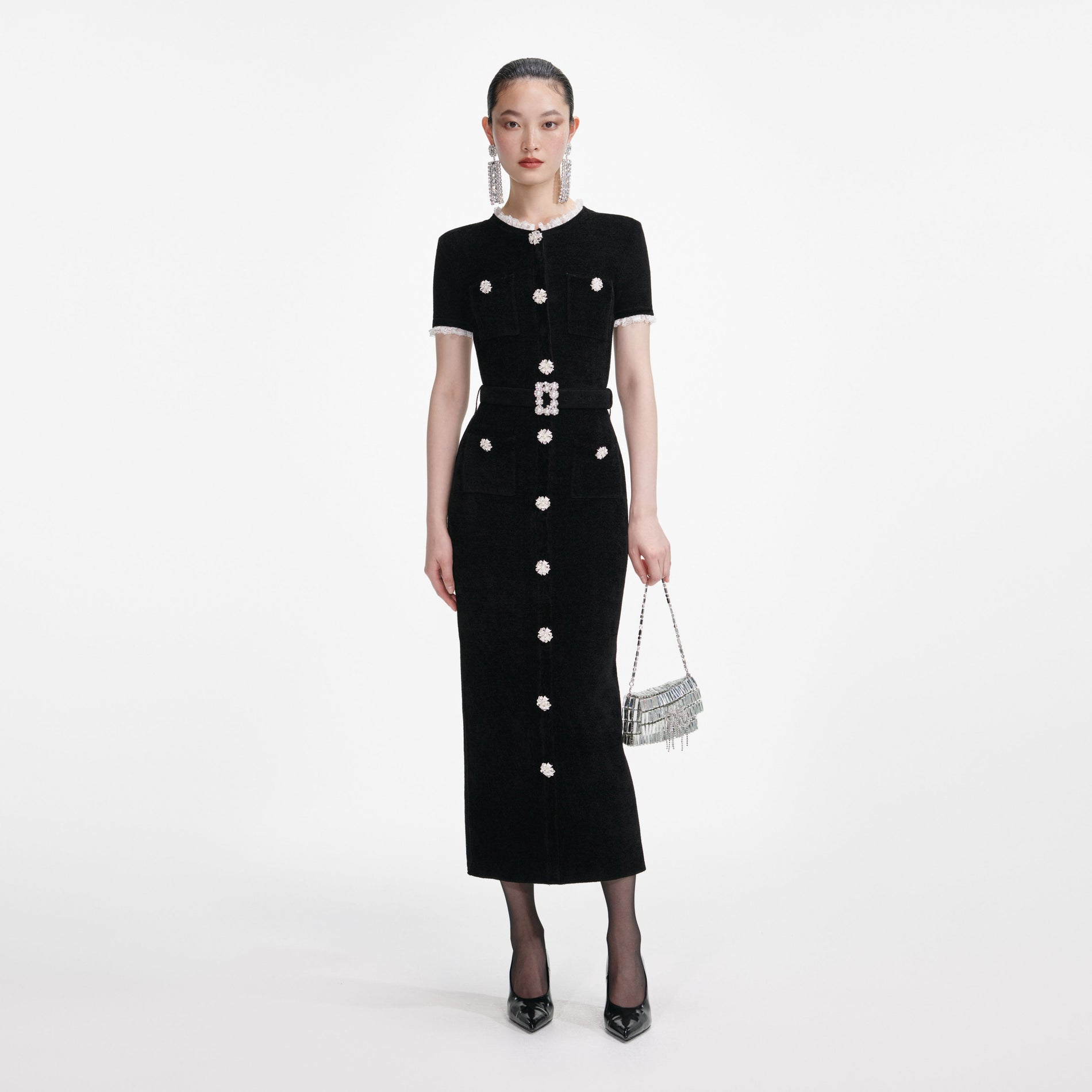 Black Chenille Knit Midi Dress