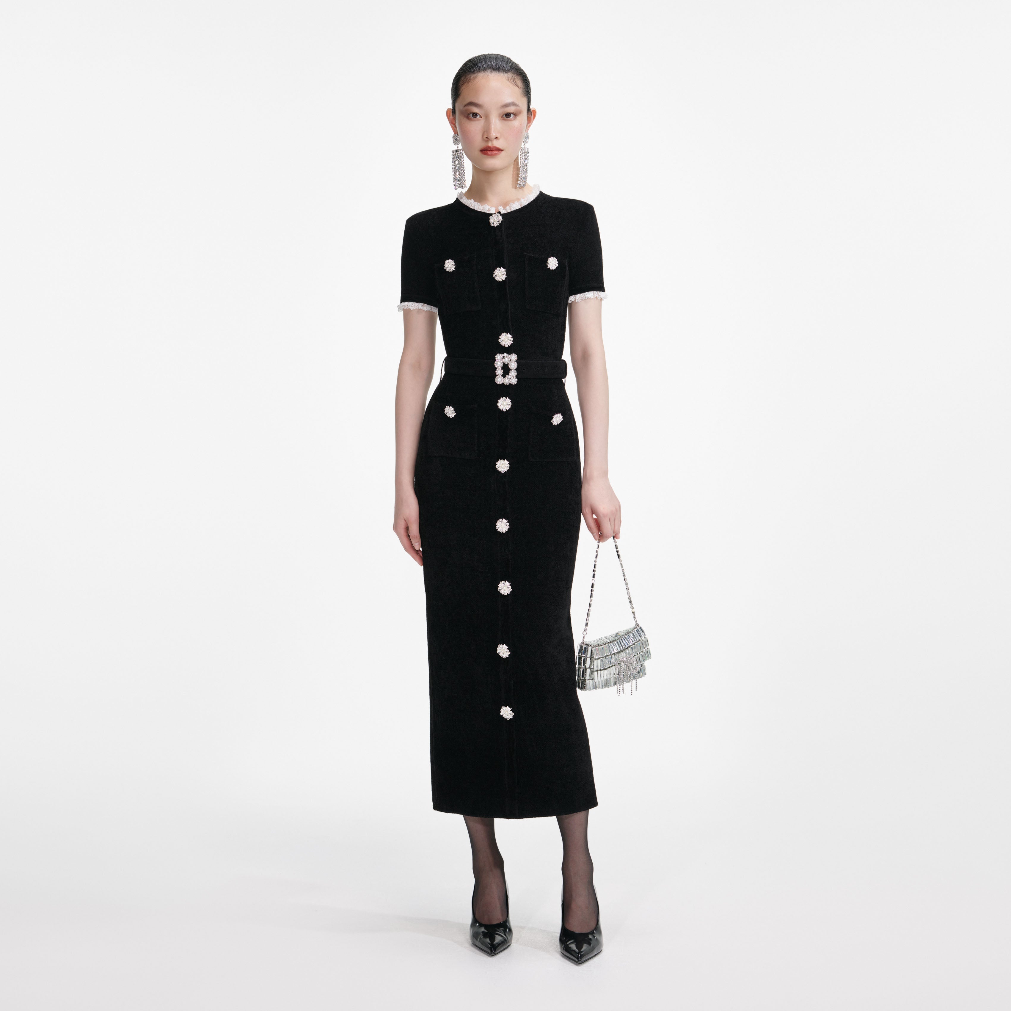 Black Chenille Knit Midi Dress