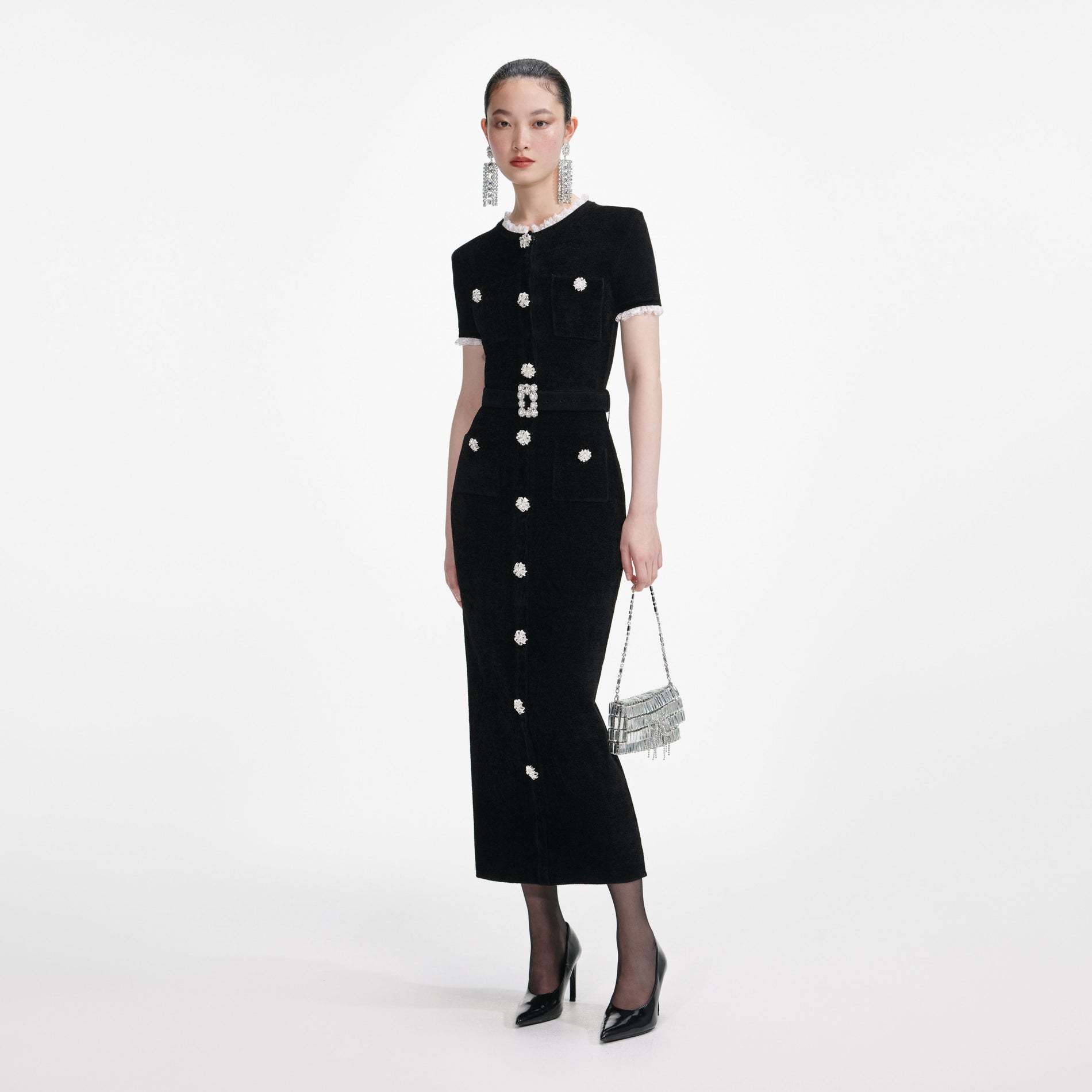 Black Chenille Knit Midi Dress