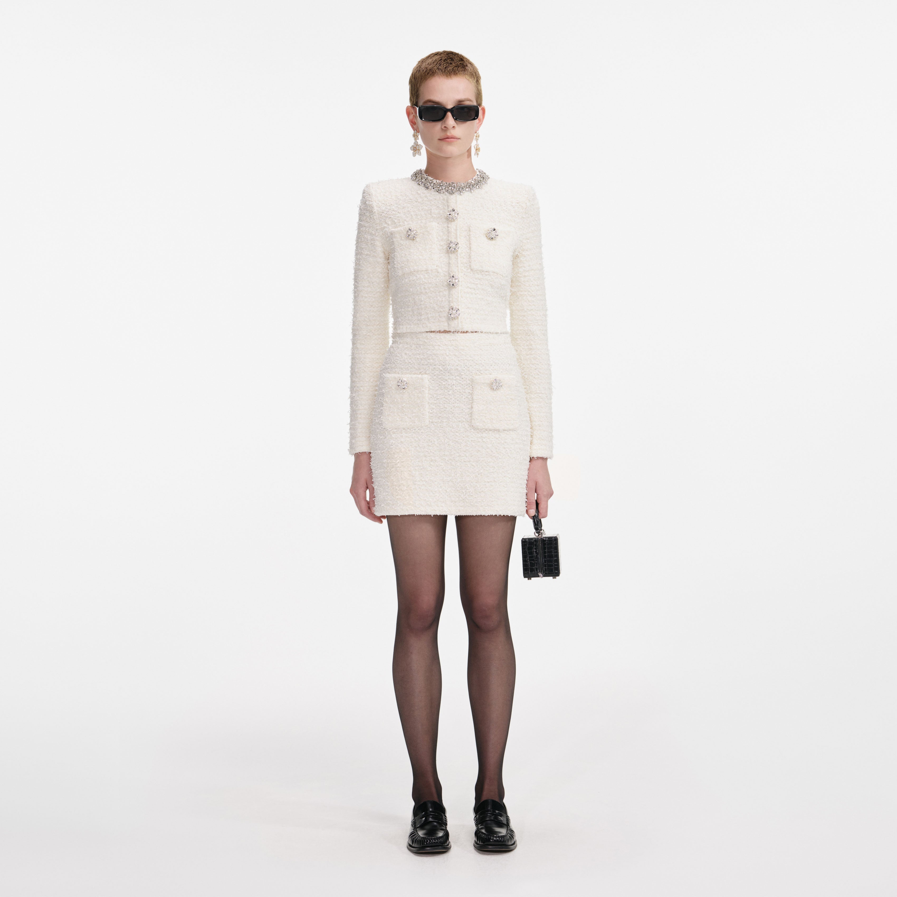 Cream Textured Knit Mini Skirt – self-portrait-US