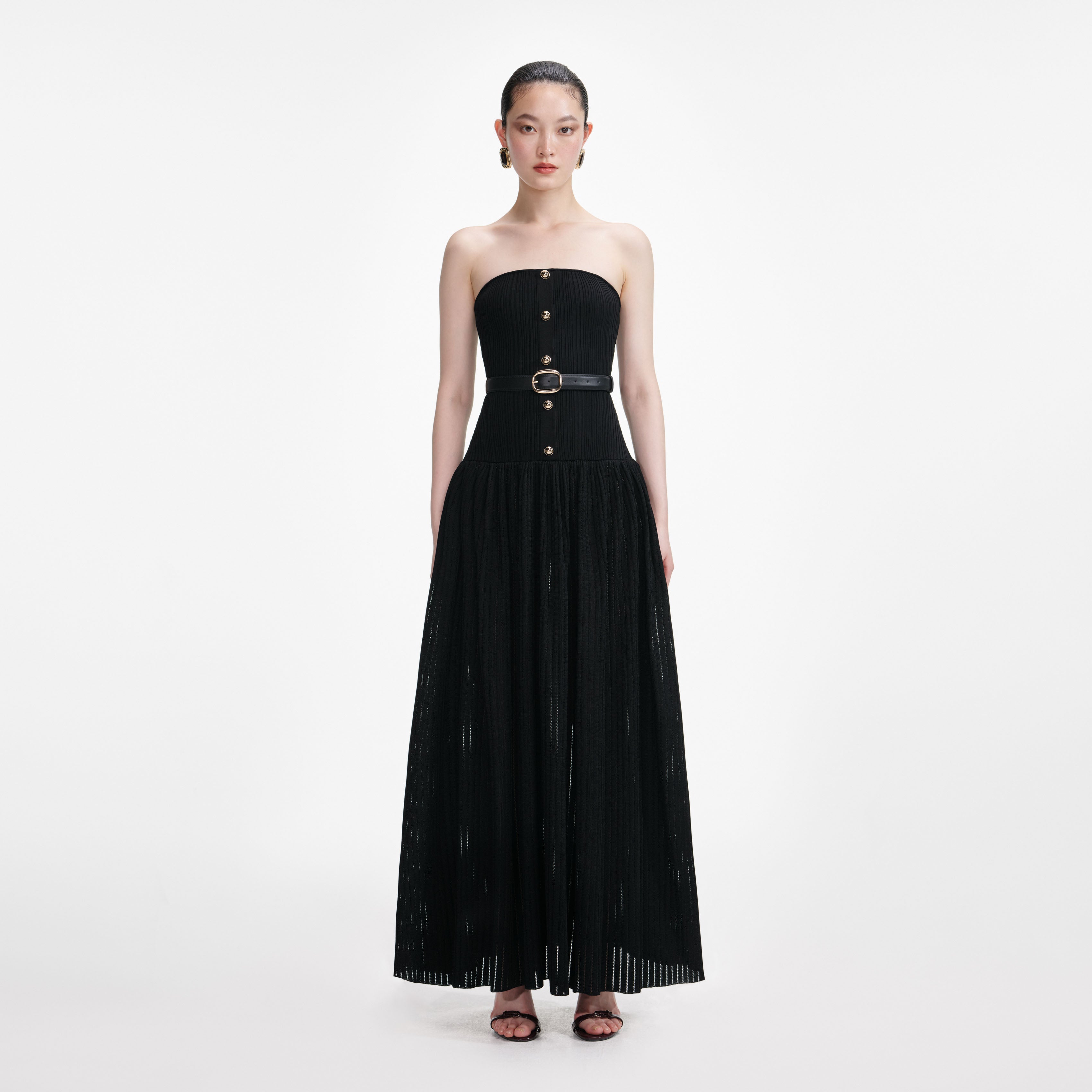 Self-Portrait - Black Bandeau Knit Maxi Dress - S Self-Portrait - Black Bandeau Knit Maxi Dress - S