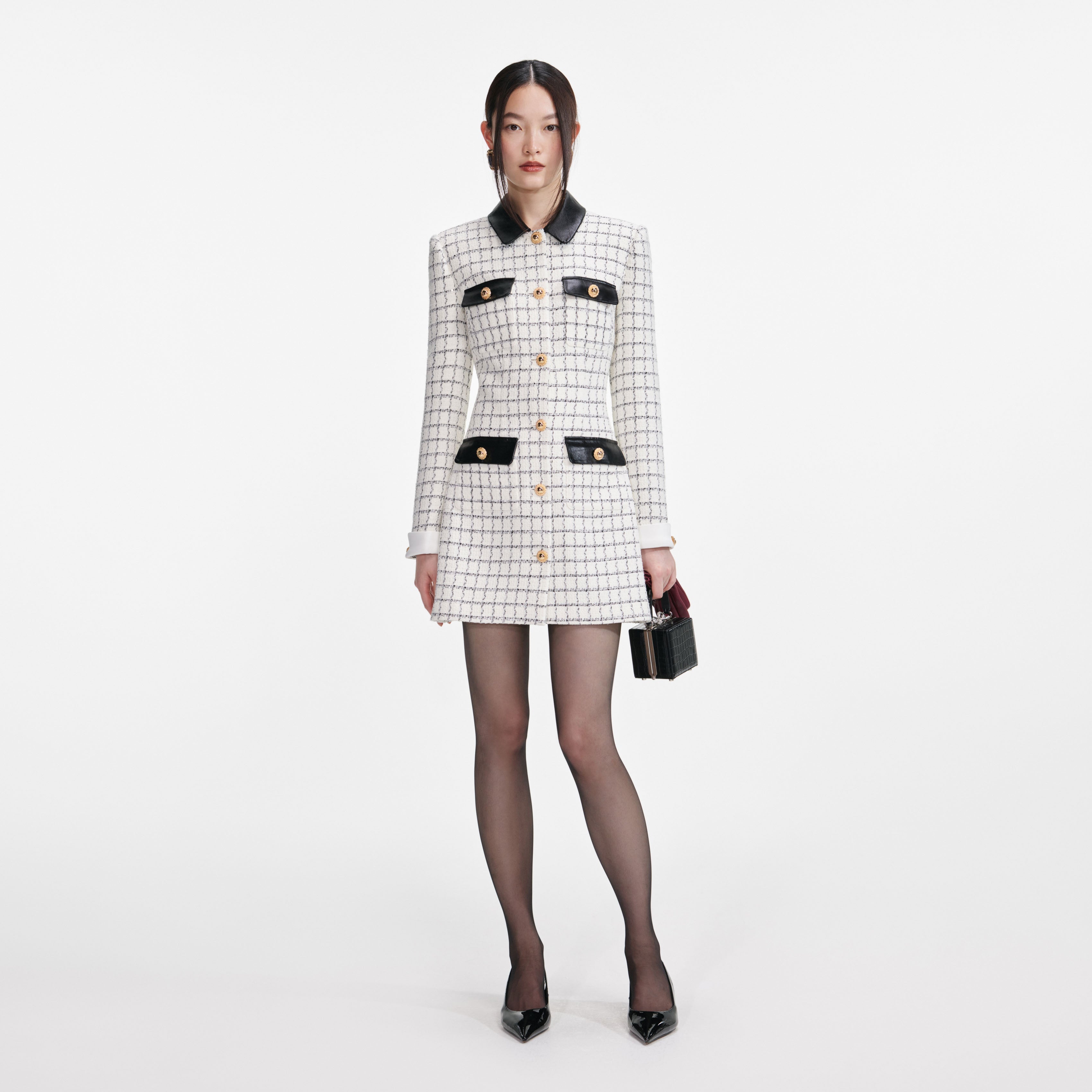 self-portrait - Check Boucle Long Sleeve Mini Dress - US 12 self-portrait - Check Boucle Long Sleeve Mini Dress - US 12