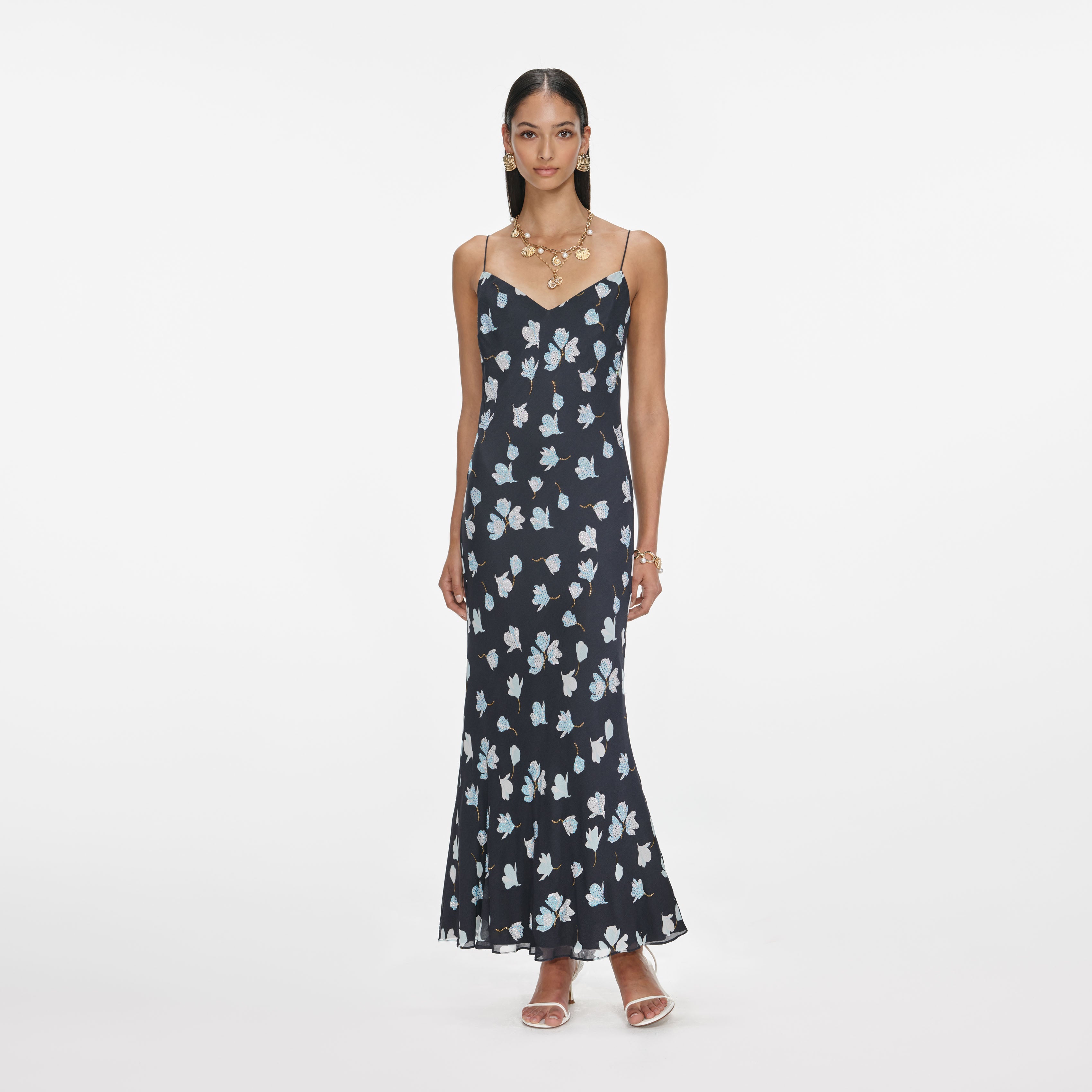 navy print midi dress City Nights Floral Midi Dress in Navy S / Navy