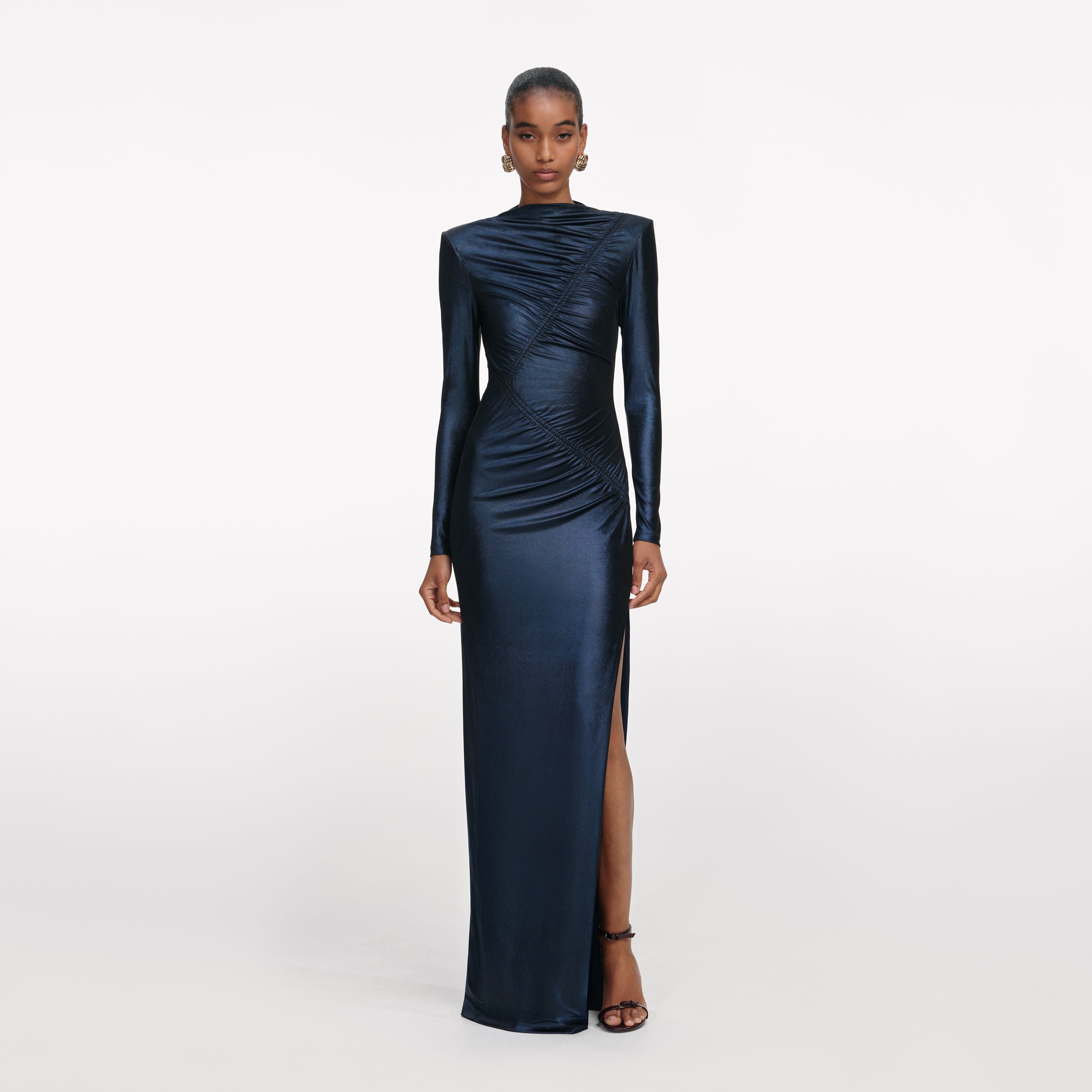 self-portrait - Navy Metallic Gathered Maxi Dress - US 12 self-portrait - Navy Metallic Gathered Maxi Dress - US 12
