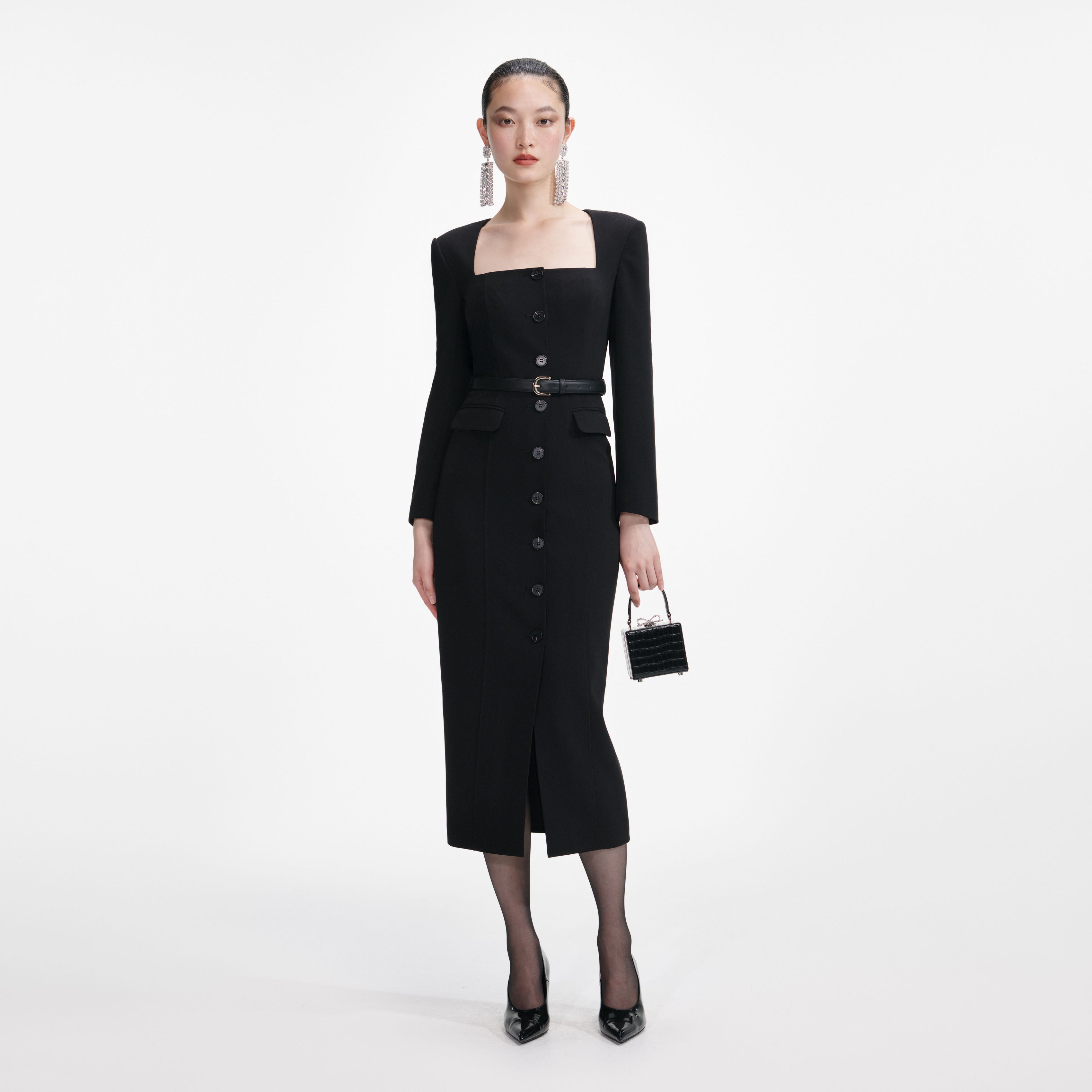self-portrait - Black Tailored Crepe Midi Dress - UK 16 self-portrait - Black Tailored Crepe Midi Dress - UK 16