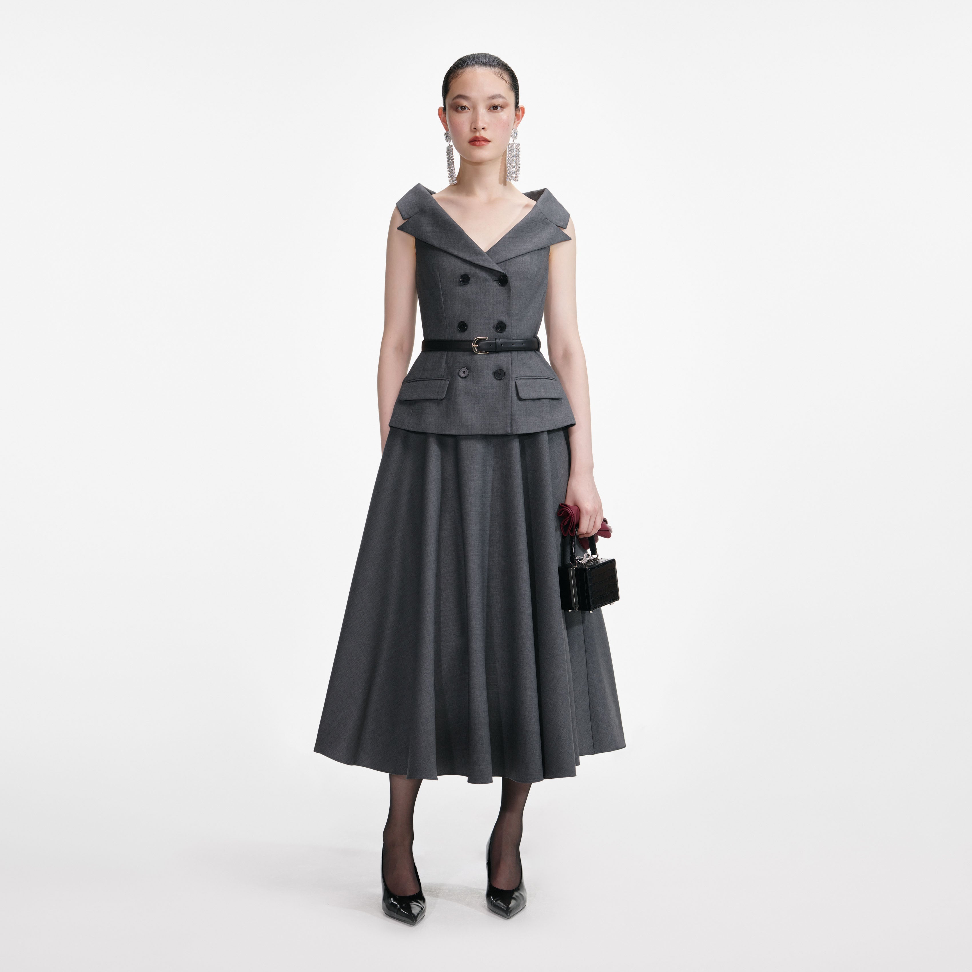 Grey Wool Tailored Midi Dress Grey Wool Tailored Midi Dress