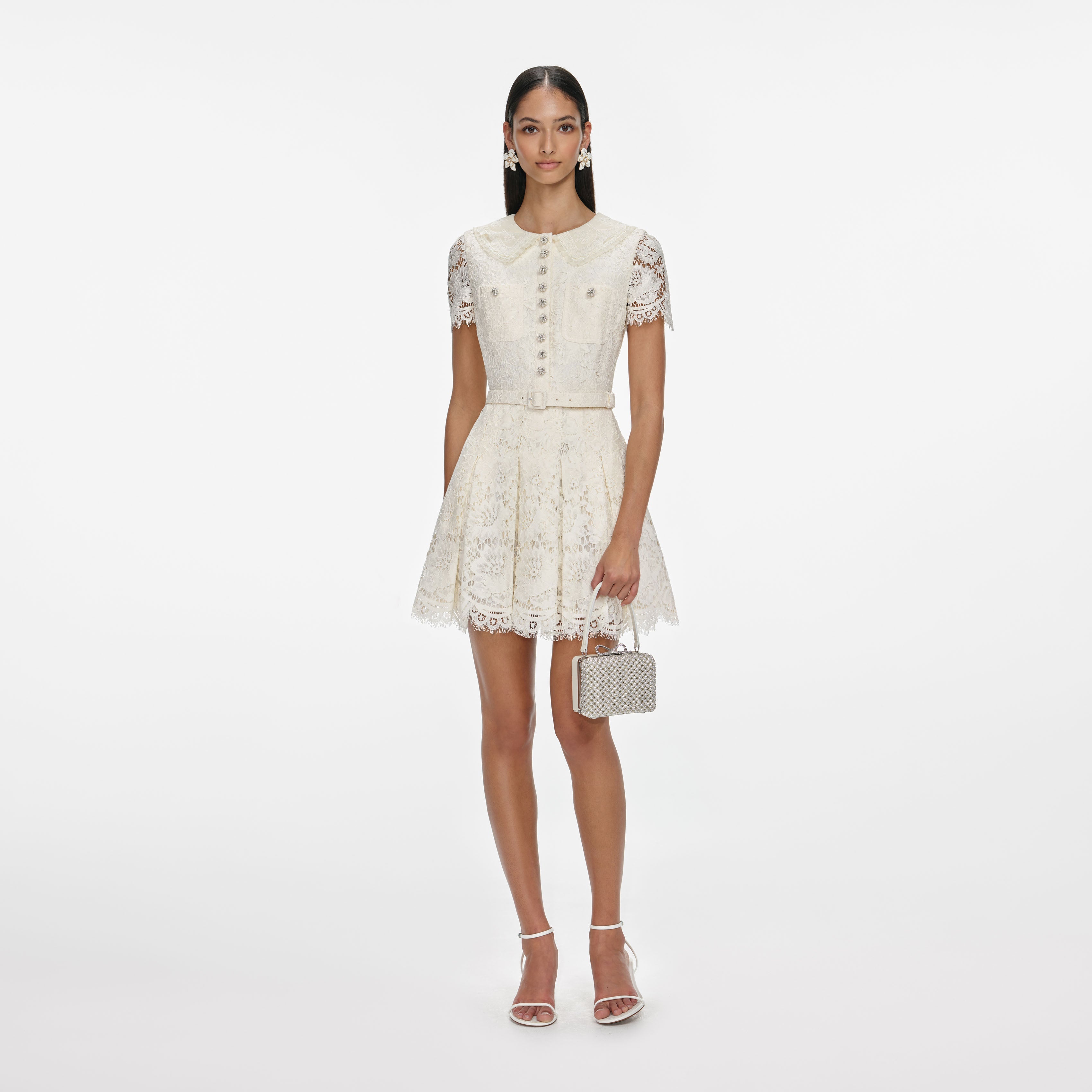 Cream Floral Lace Mini Dress self-portrait-US Cream Floral Lace Mini Dress self-portrait-US