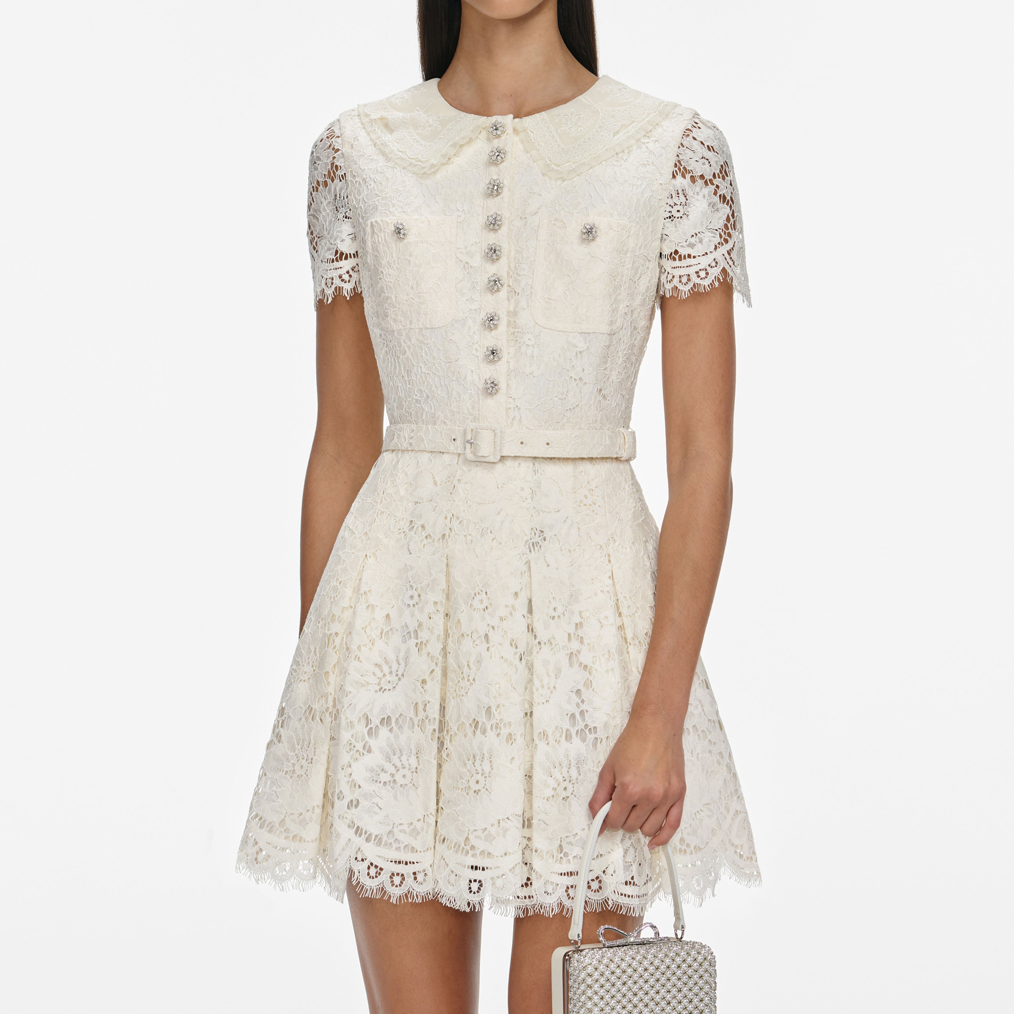 Cream Floral Lace Mini Dress