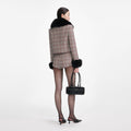 Brown Check Fur Cuff Jacket