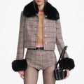 Brown Check Fur Cuff Jacket