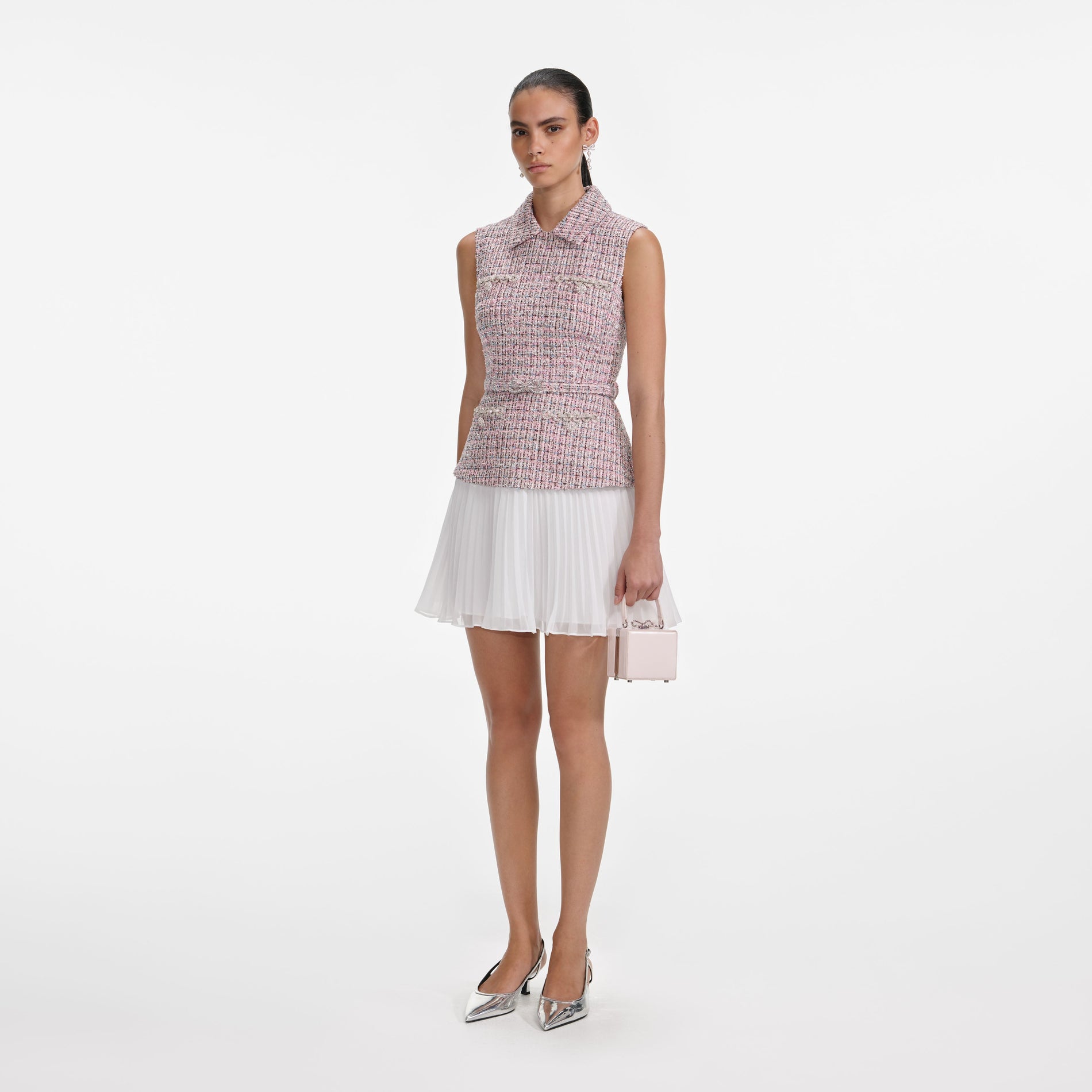 Pink Boucle Chiffon Mini Dress