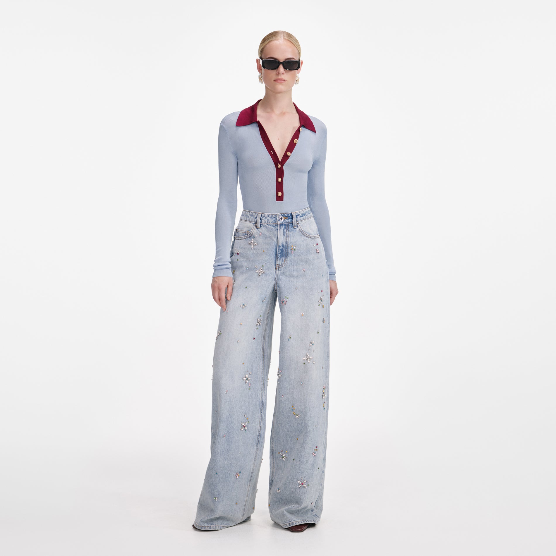 Blue Viscose Knit Bodysuit