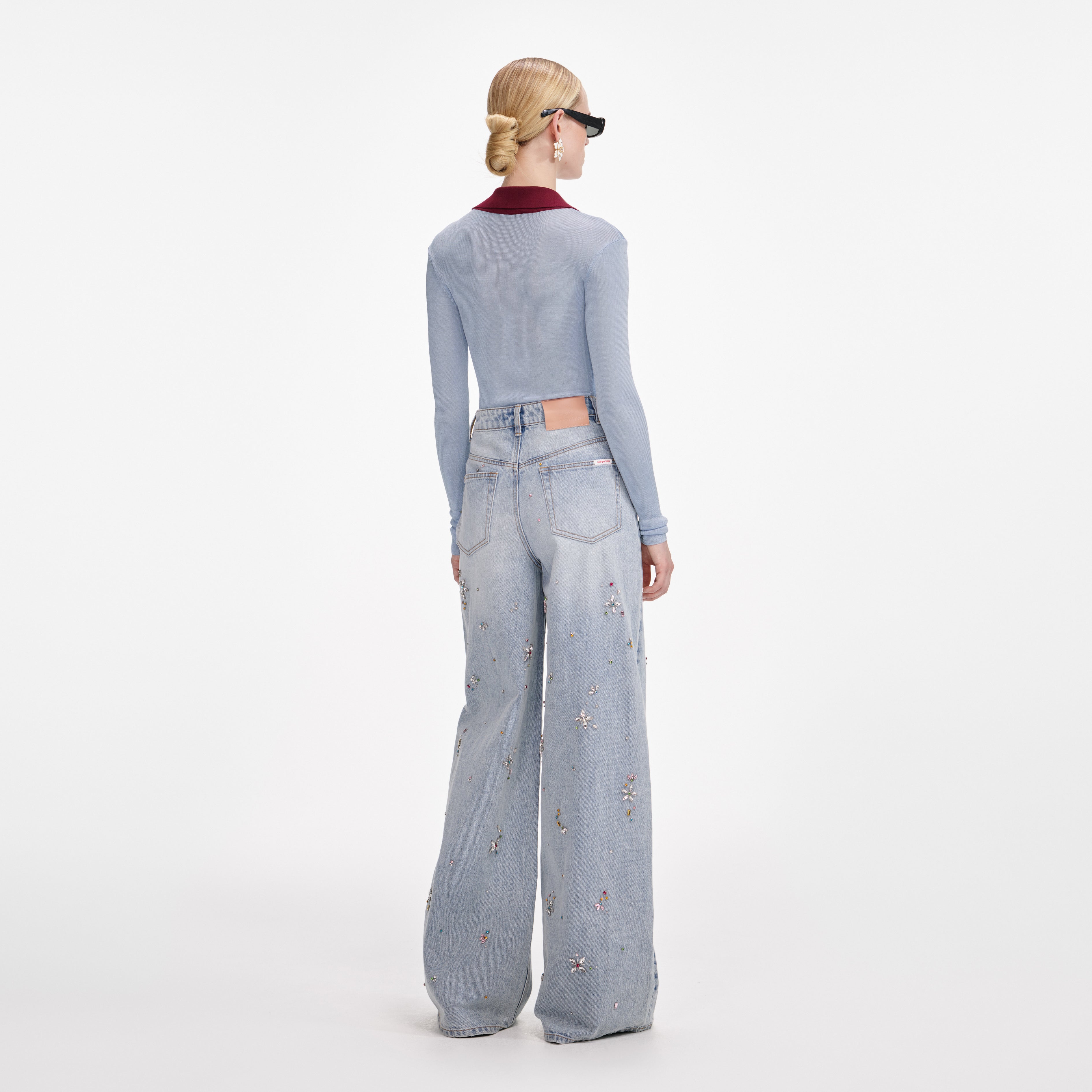 Blue Viscose Knit Bodysuit