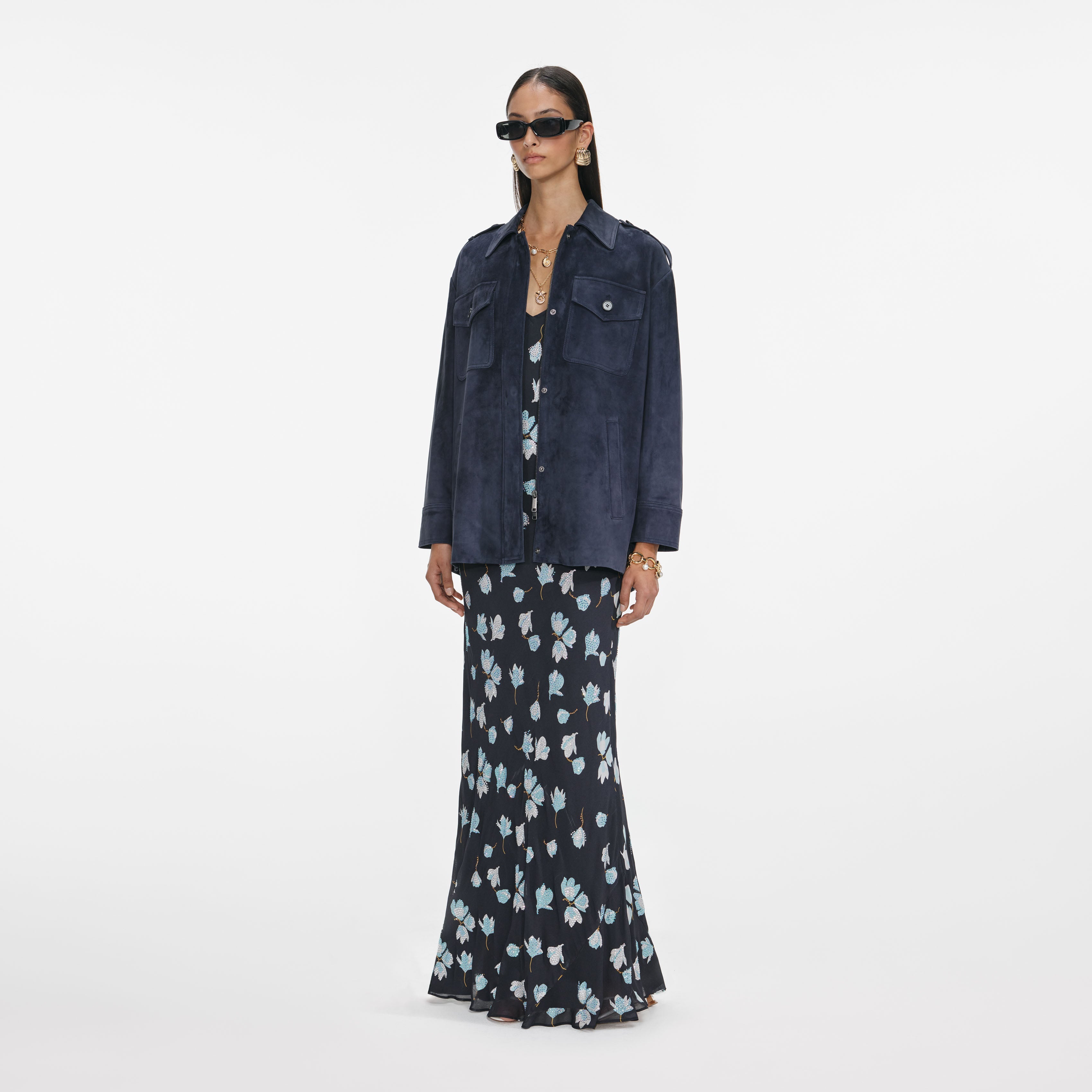 Navy Suede Oversized Jacket