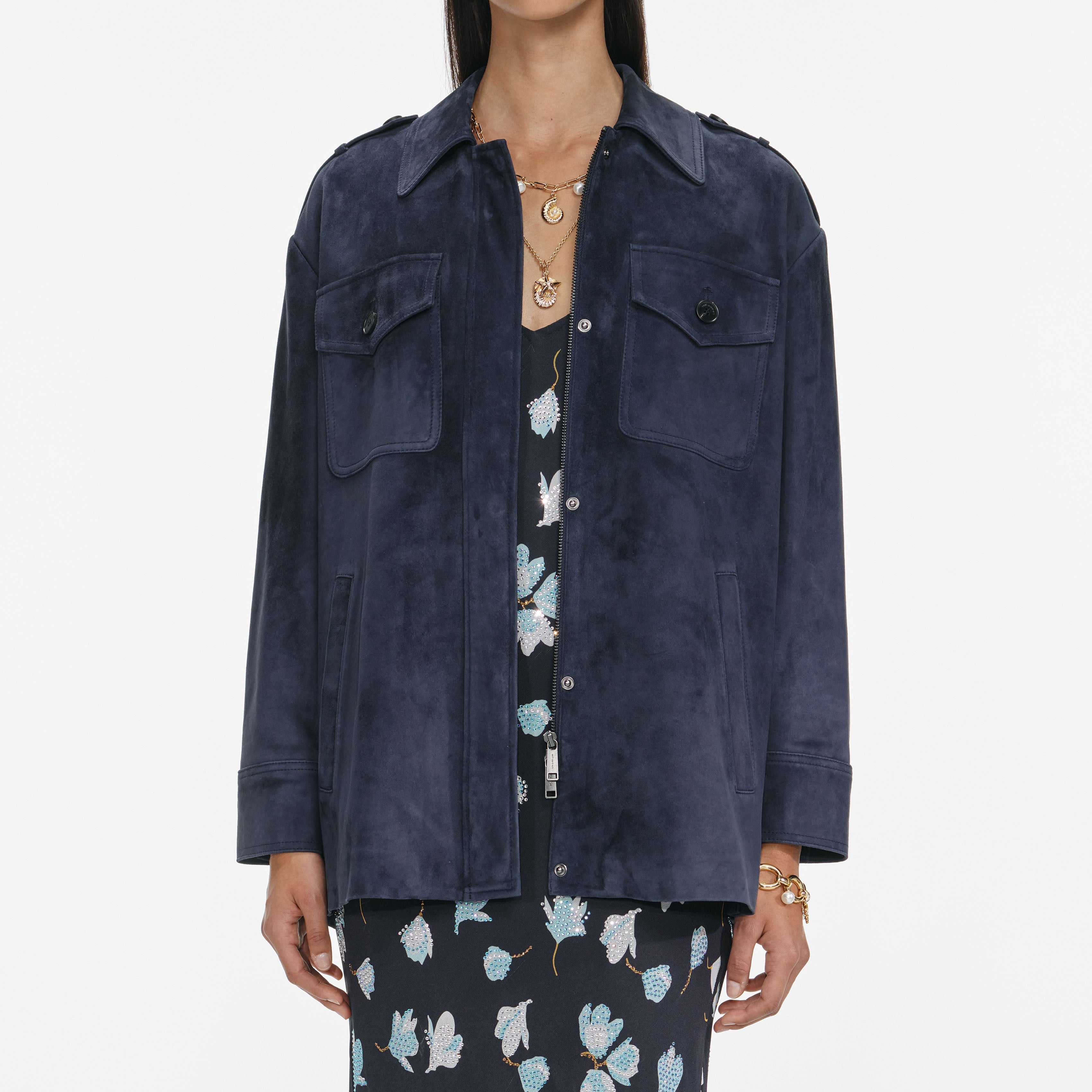 Navy Suede Oversized Jacket