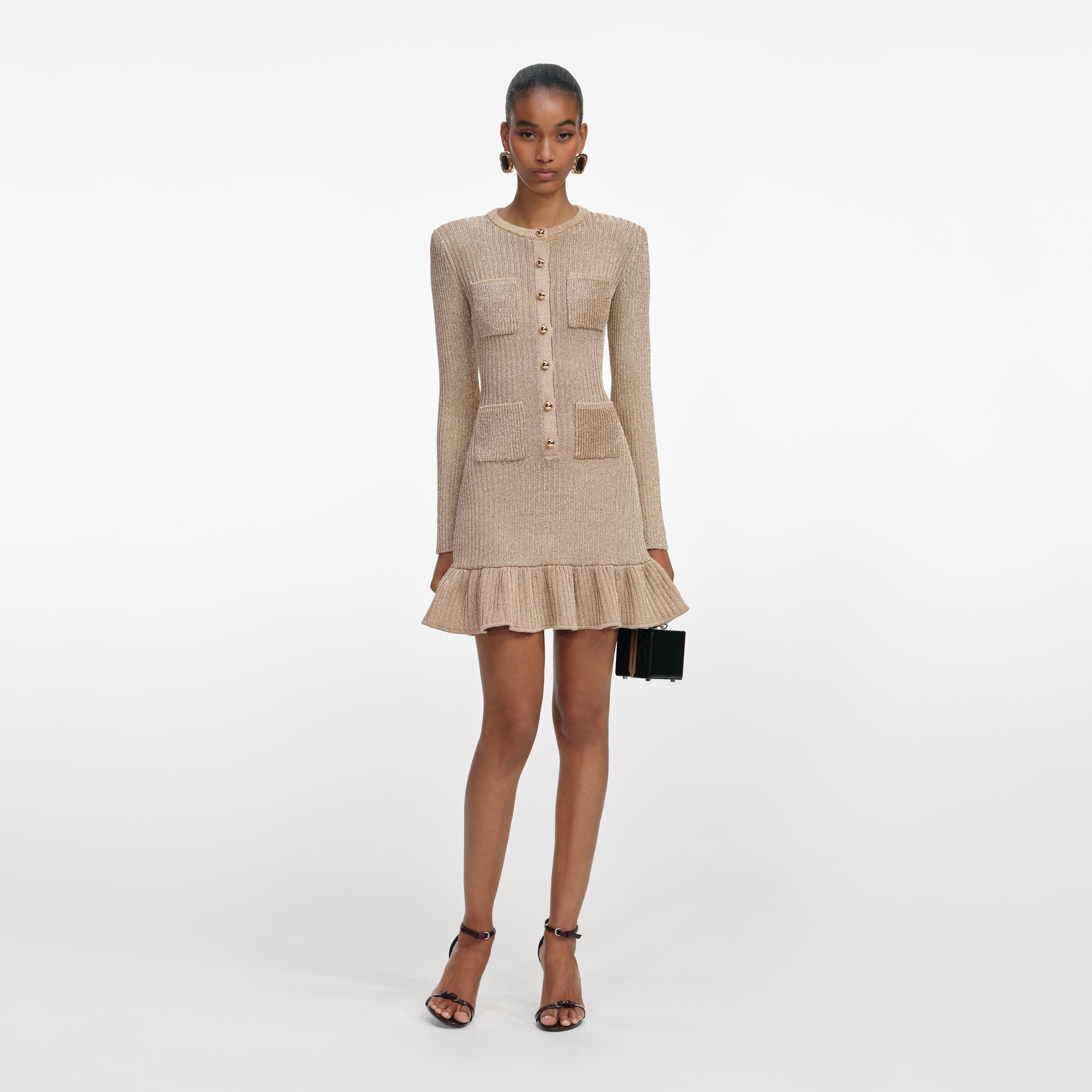 self-portrait - Gold Lurex Knit Mini Dress - M self-portrait - Gold Lurex Knit Mini Dress - M