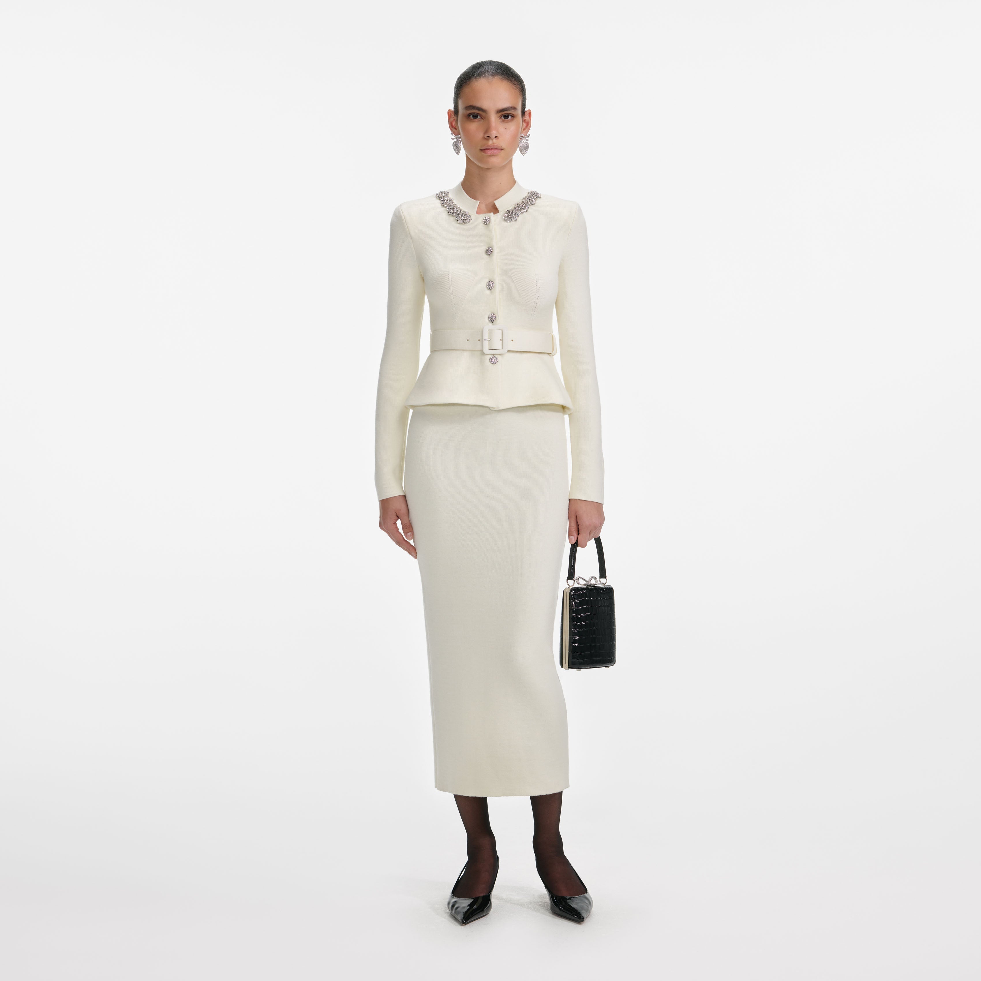 Self-portrait Women's Wool Peplum Knit Midi Dress - Ivory/Cream - Size XS - Cream Self-portrait Women's Wool Peplum Knit Midi Dress - Ivory/Cream - Size XS - Cream