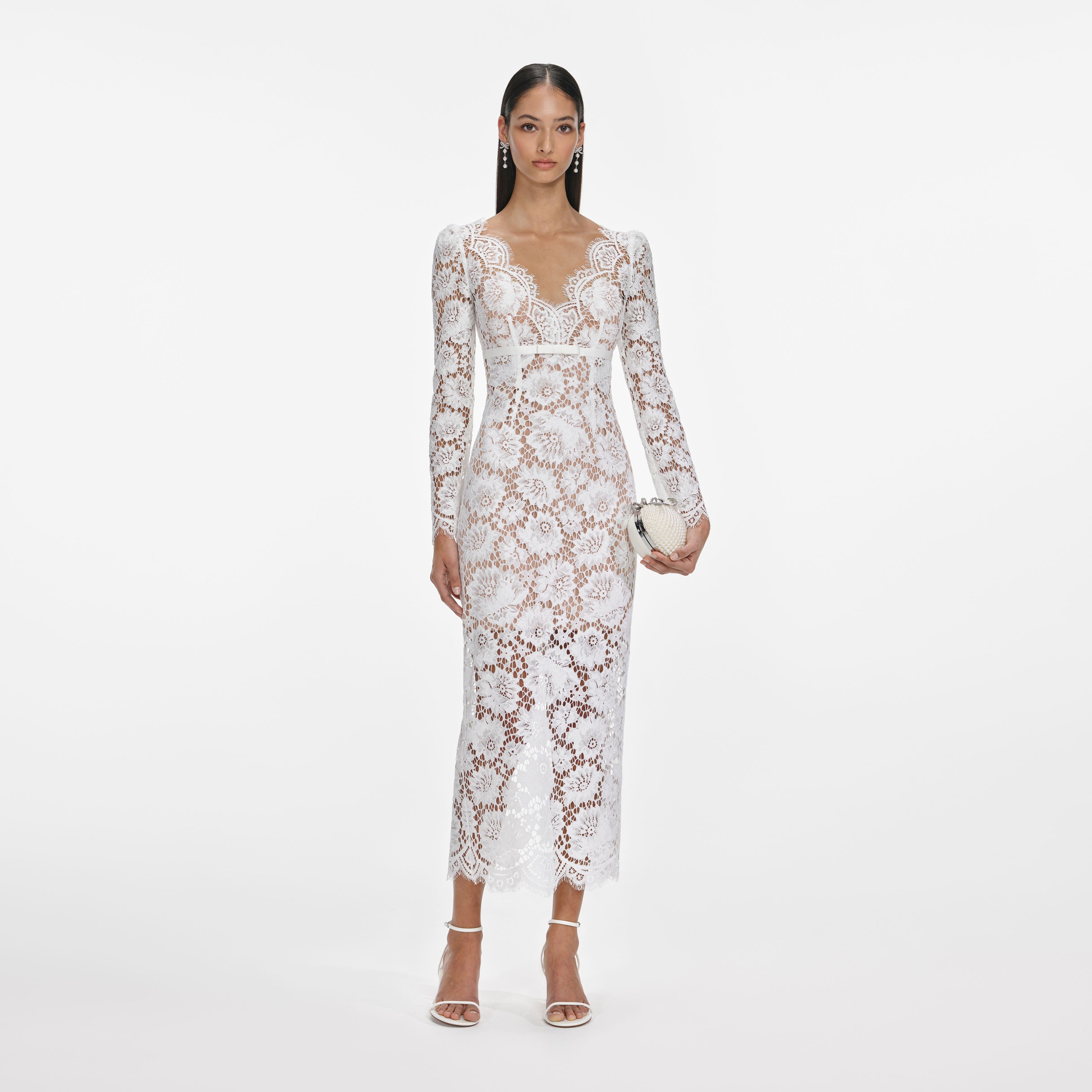 self-portrait - White Floral Lace Midi Dress - US 0 self-portrait - White Floral Lace Midi Dress - US 0