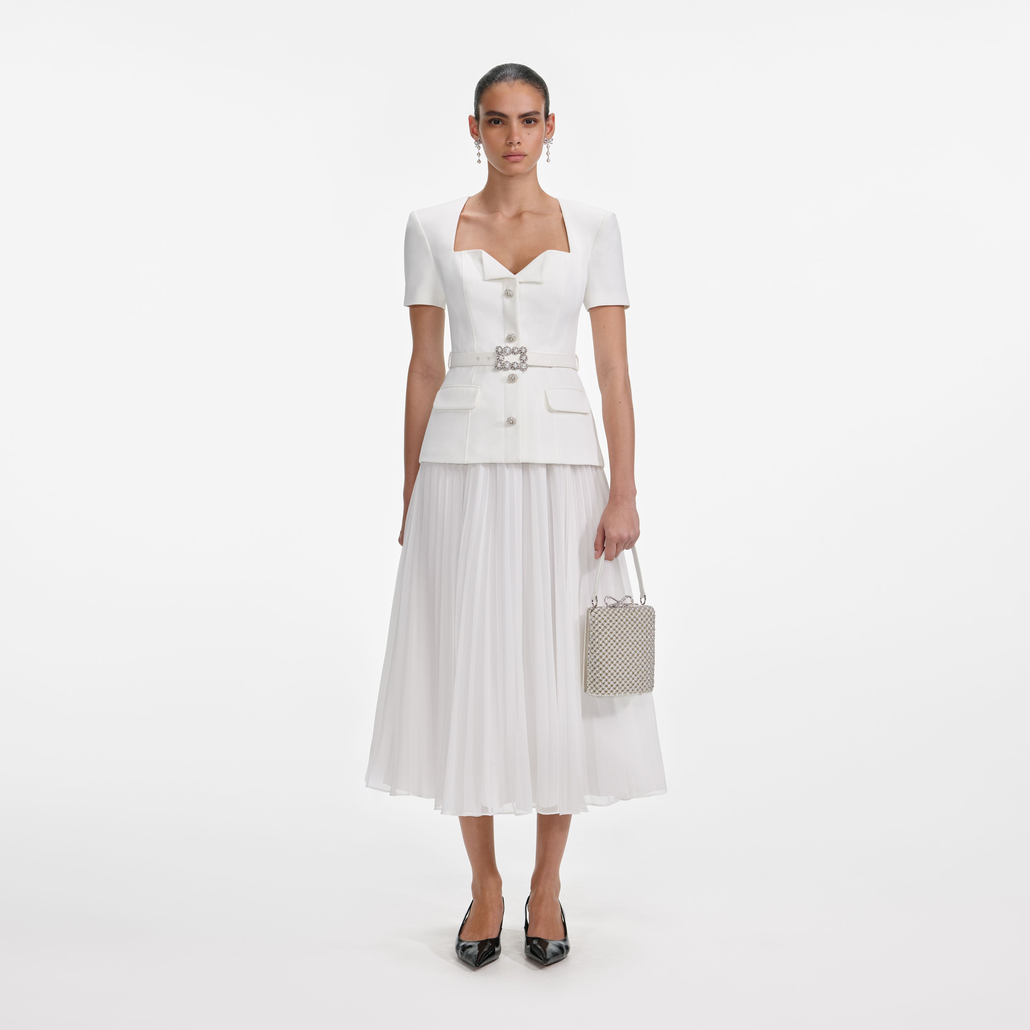 White Crepe Chiffon Midi Dress White Crepe Chiffon Midi Dress
