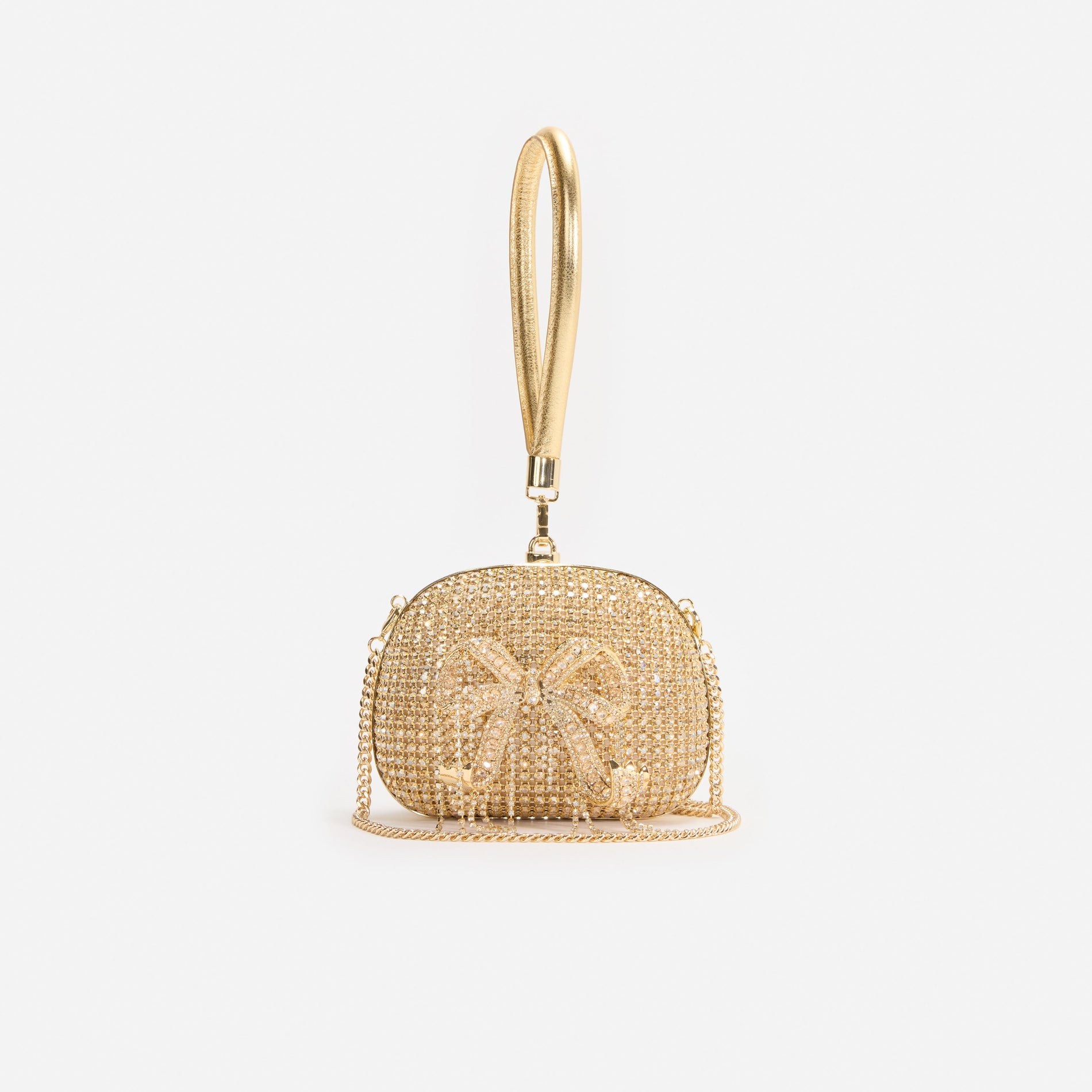 Gold Crystal Top Handle Clutch Bag
