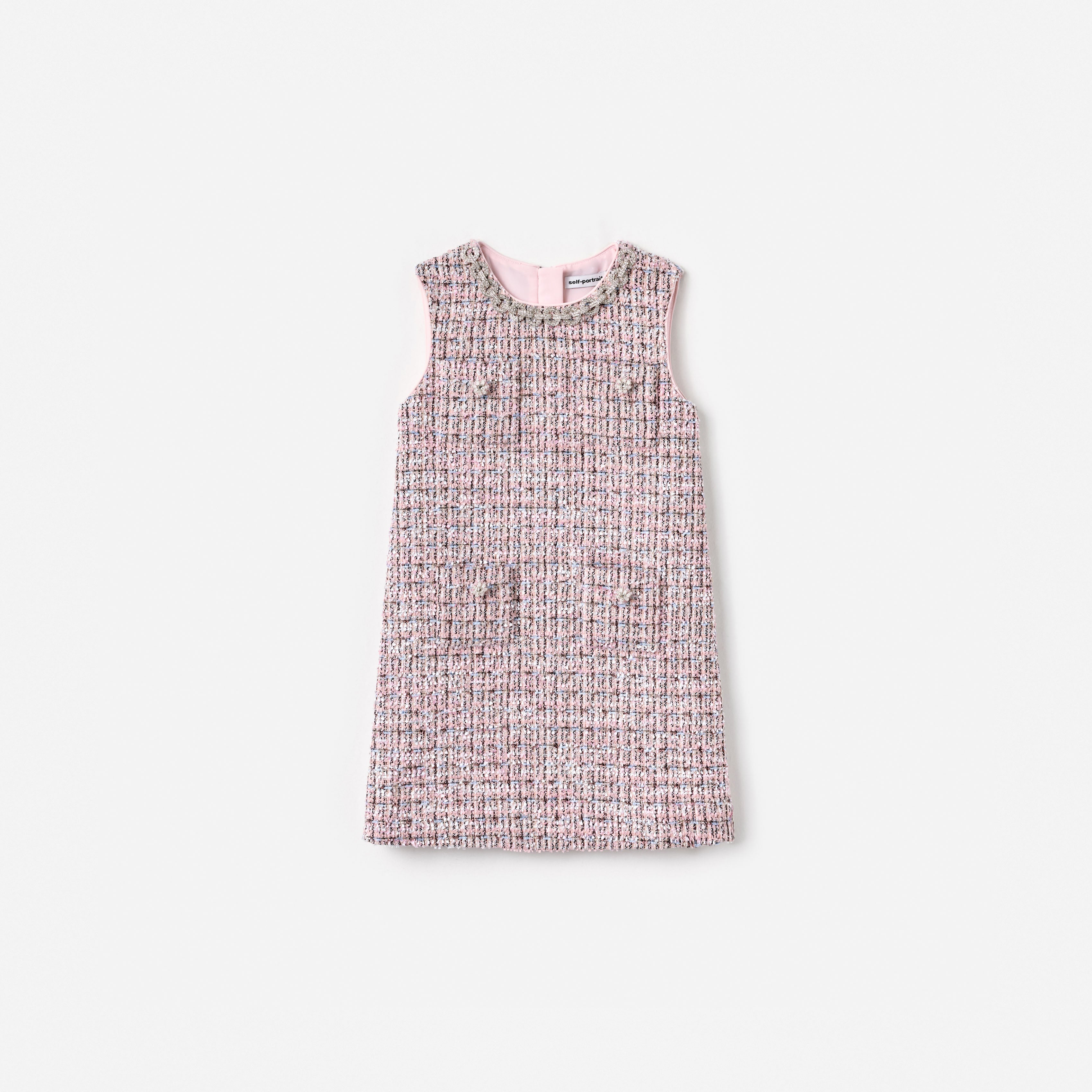 self portrait pink boucle dress self-portrait - Pink Boucle Checked Mini Dress