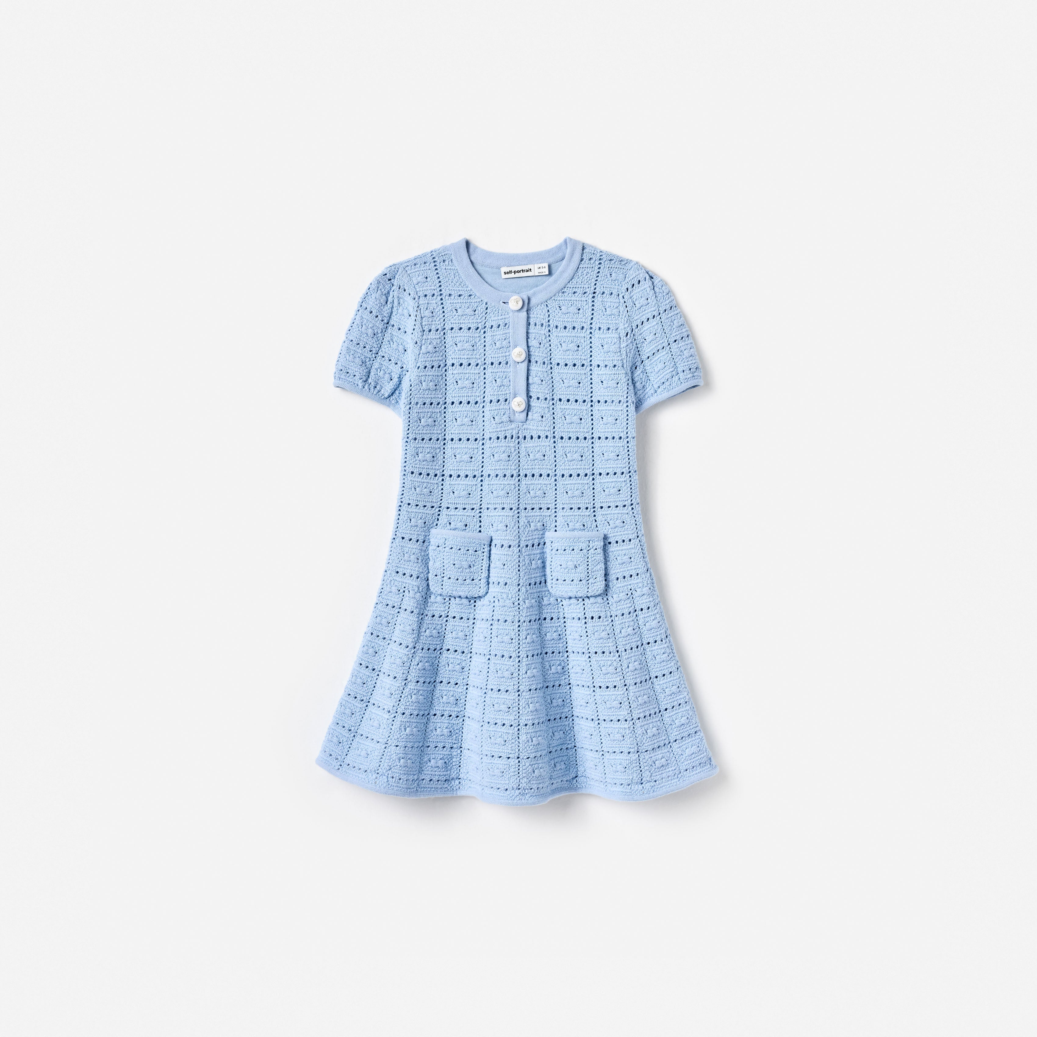 self-portrait - Blue Pointelle Knit Dress - Age 7/8 self-portrait - Blue Pointelle Knit Dress - Age 7/8