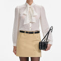 Beige Denim Belted Mini Skirt