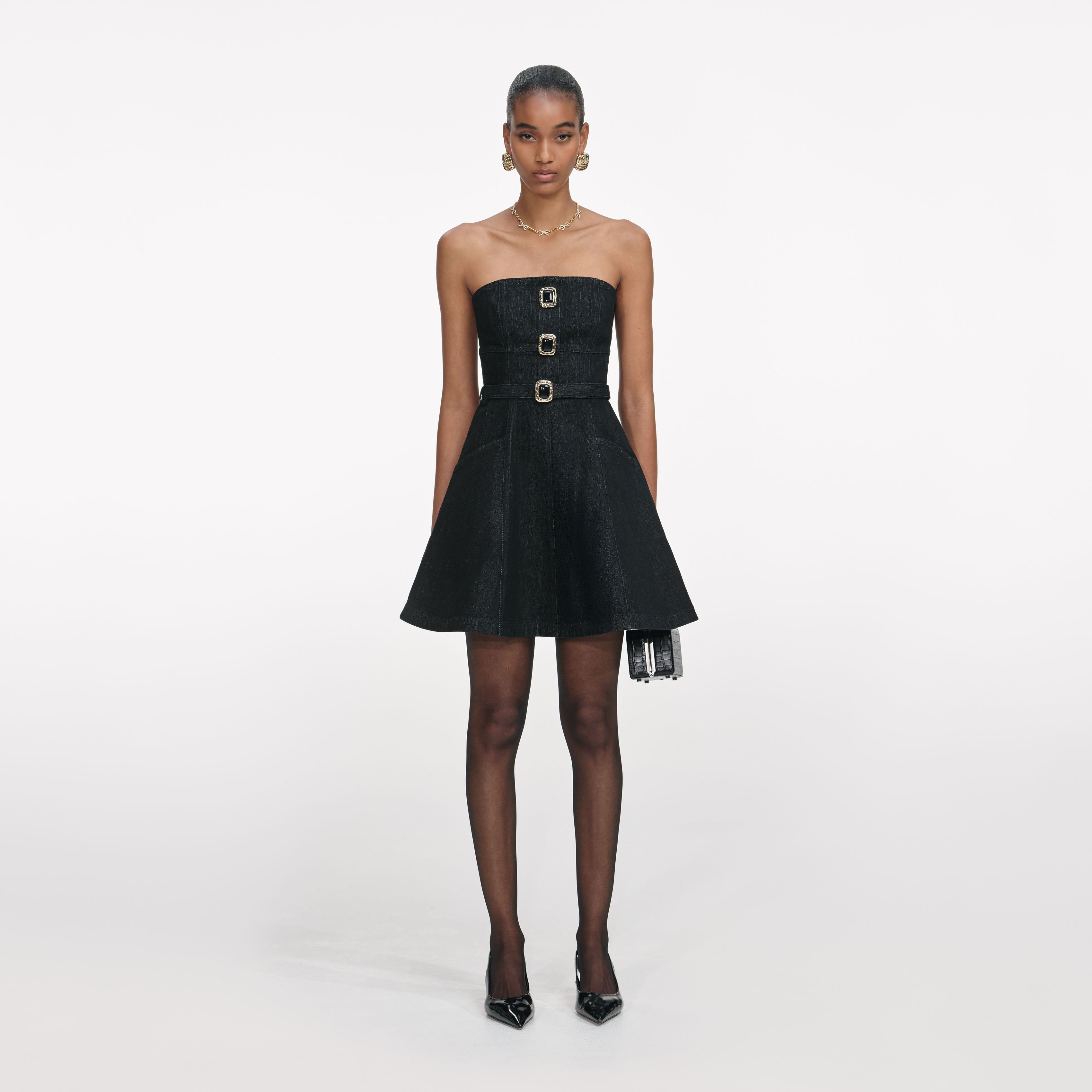 self-portrait Denim Mini Dress - Black self-portrait Denim Mini Dress - Black